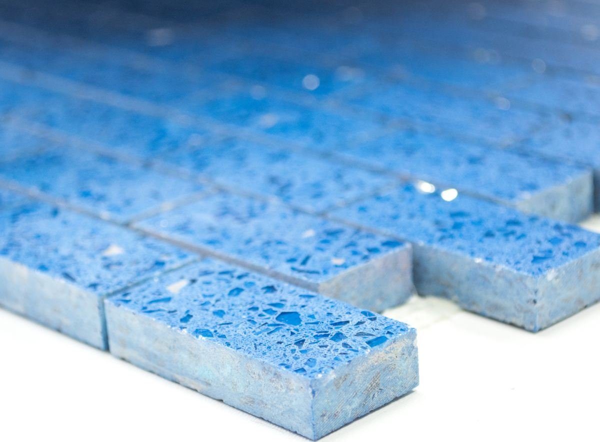 Quarz Mosaikmatten 10 Bodenfliese Mosani / Komposit Mosaik Mosaikfliesen blau glänzend