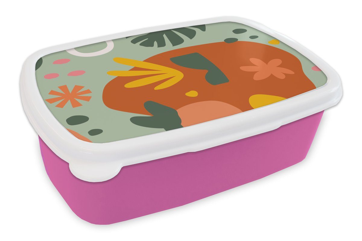 MuchoWow Lunchbox Monstera - Pflanzen - Muster, Kunststoff, (2-tlg), Brotbox für Erwachsene, Brotdose Kinder, Snackbox, Mädchen, Kunststoff rosa