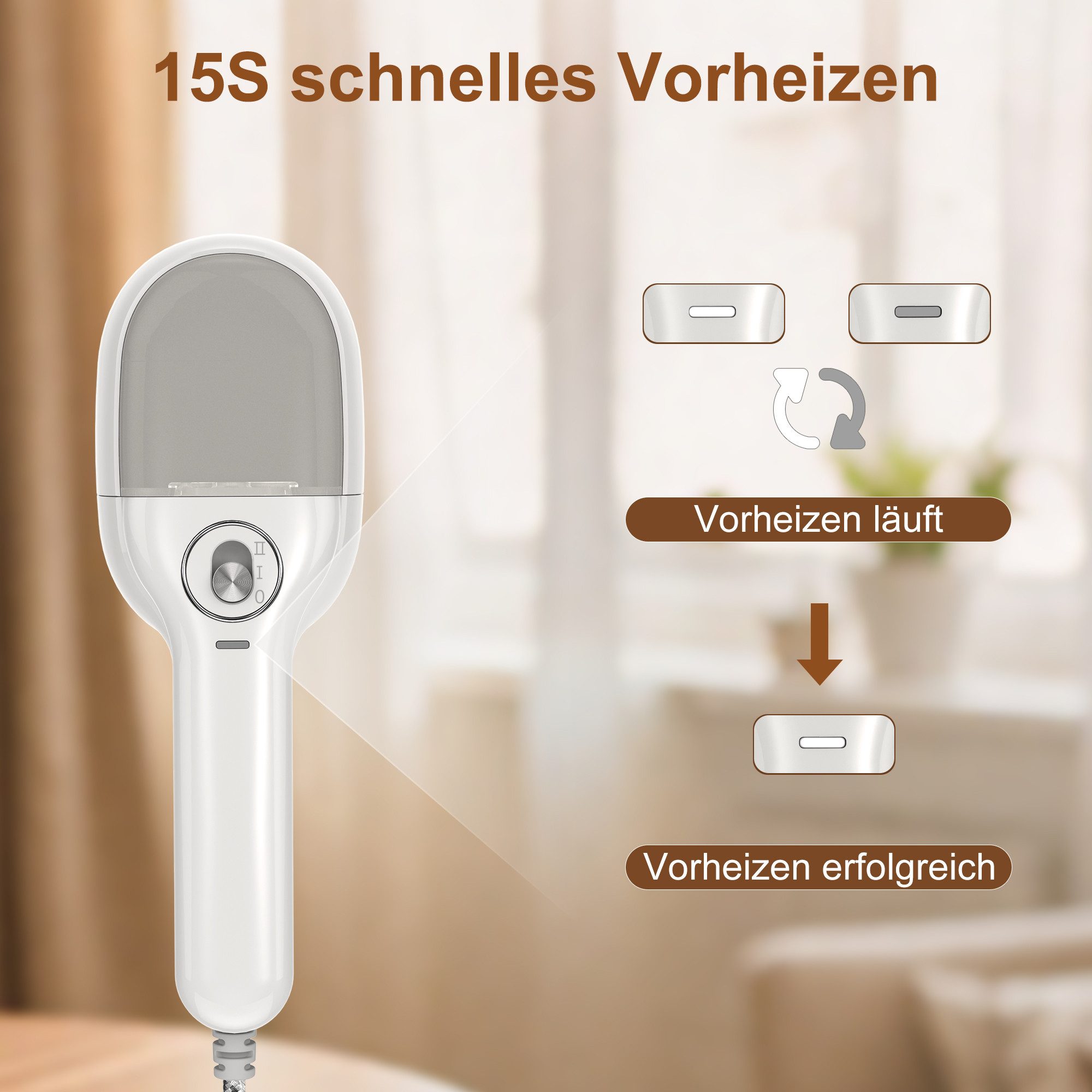 Luckice Dampfbürste Leistungsstarker Dampf Schnell aufgeheizt Für Reisen und Zuhause, 1400 W, 15 Sekunden Vorheizen, 180 ml Wassertank, mit Isolierpad.