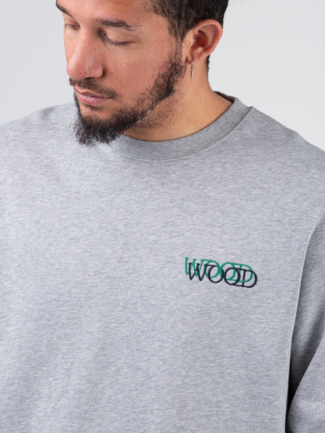 Sweater Hugh WOOD Sweatshirt Wood Melange Wood Logo WOOD Grey