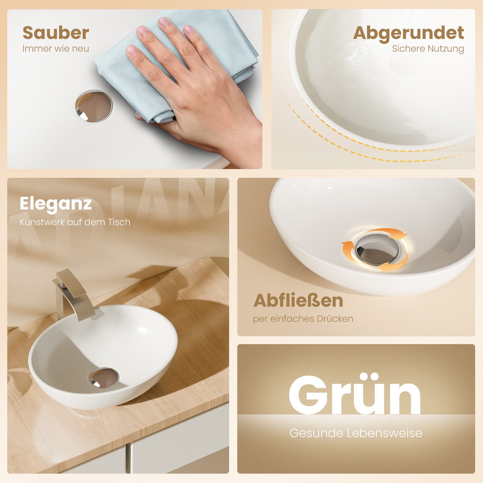 EMKE Aufsatzwaschbecken Oval Handwaschbecken mit Nano Beschichtung für Gäste WC Waschschüssel (Packung) – Bild 5 von 5