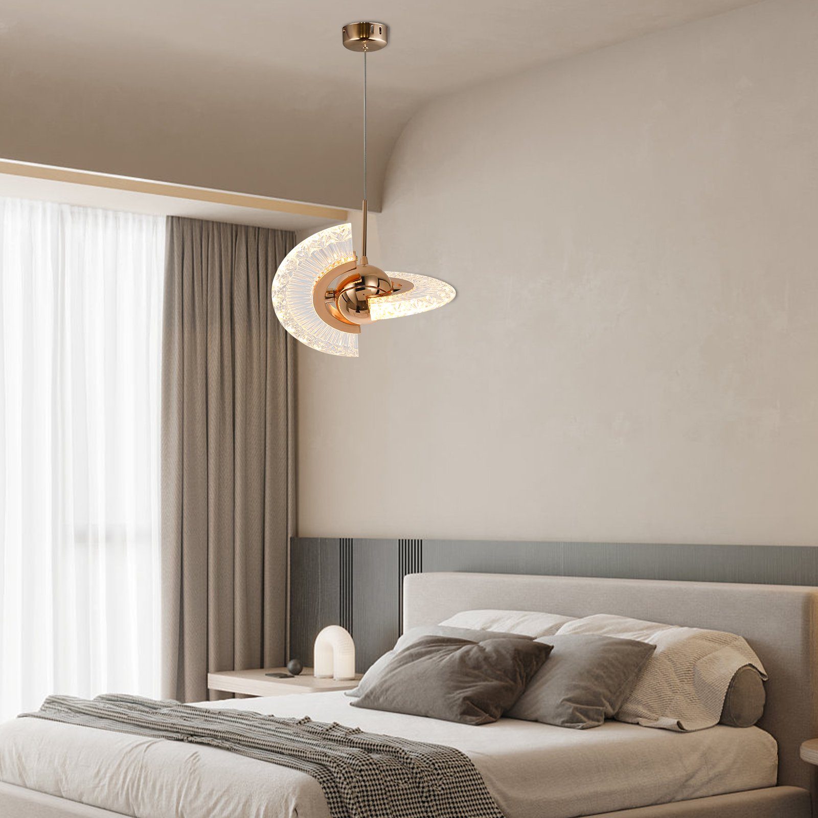 Sunicol LED Pendelleuchte Kristall-Pendelleuchte mit Stabaufhängung,4W LED-Deckenleuchte, Hängelampe für Wohnzimmer, Esszimmer, Schlafzimmer,Kücheninsel