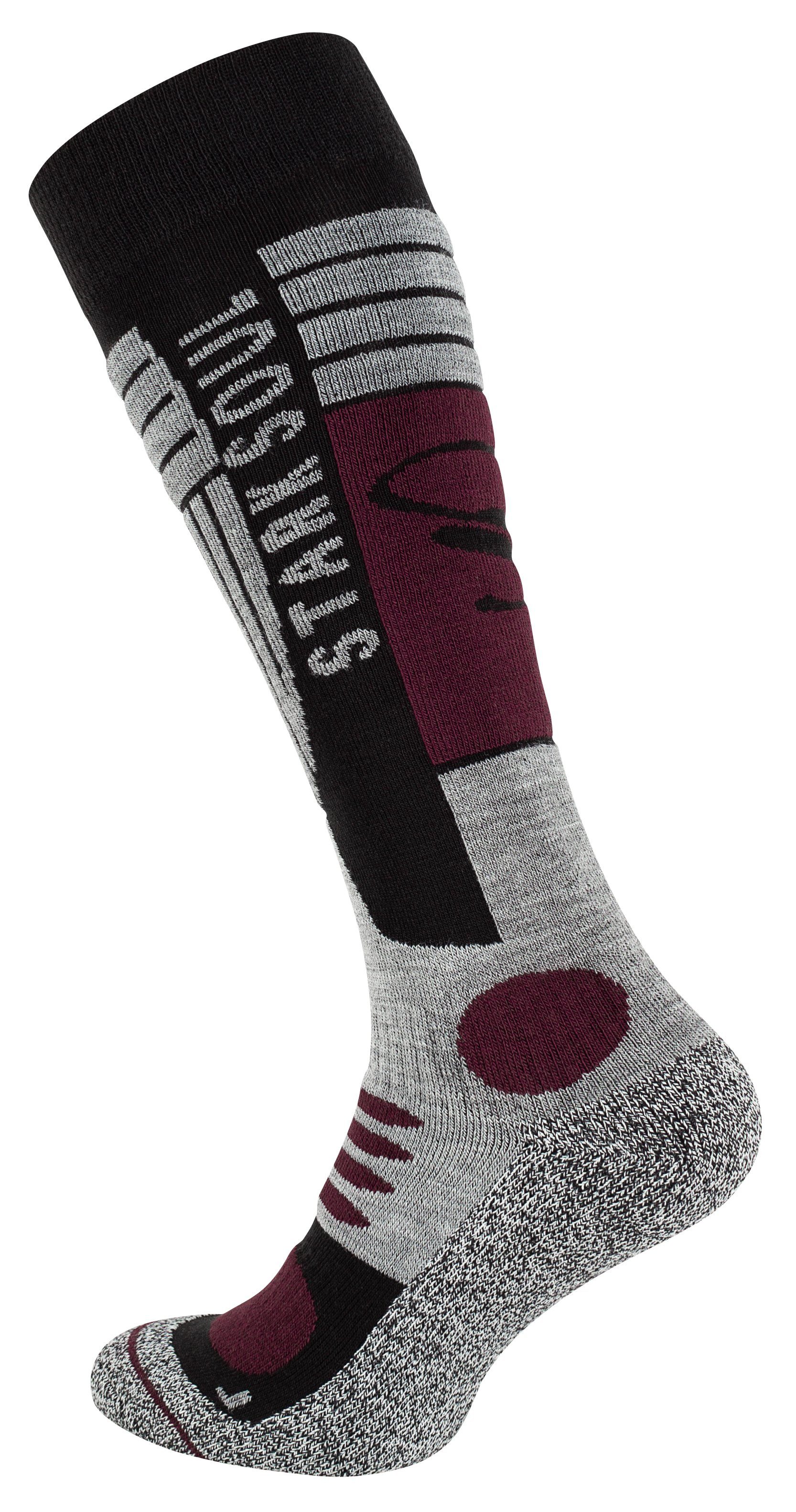 Stark Soul® Skisocken Ski Spann, Polsterungen weiche Knöchel an Dehnungszonen & Socken mit Grau-Schwarz-Bordeaux Belastungszonen, den 2 Weiche Paar, und am Funktionssocken Snowboard Spezialpolsterung, 2er-Pack, Zehennaht