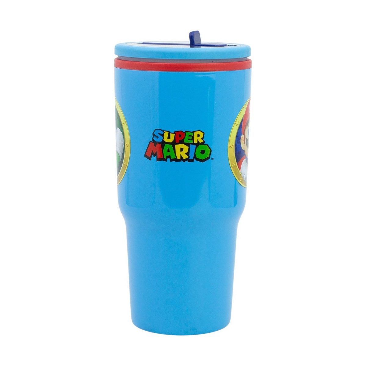 Super Mario Thermobecher 640 ml Edelstahl doppelwandiger Trinkbecher mit Trinkhalm, 1-tlg., Edelstahl