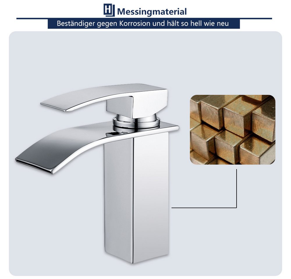 Thumbnail - HOMELODY Waschtischarmatur Wasserfall Badarmatur Messing Mischbatterie Armatur bad Wasserfall Waschbeckenarmatur,Chrom,M...