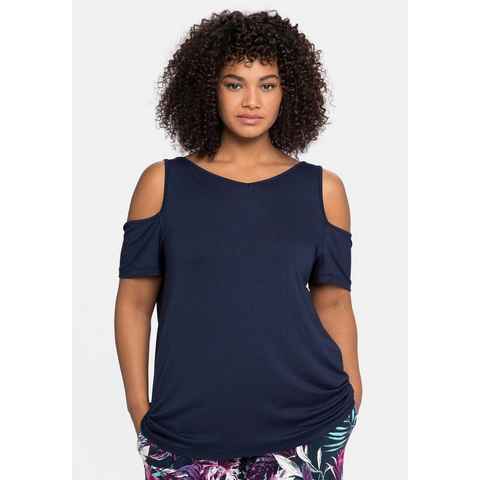 Sheego T-Shirt Große Größen mit V-Ausschnitt, im schulterfreien Look