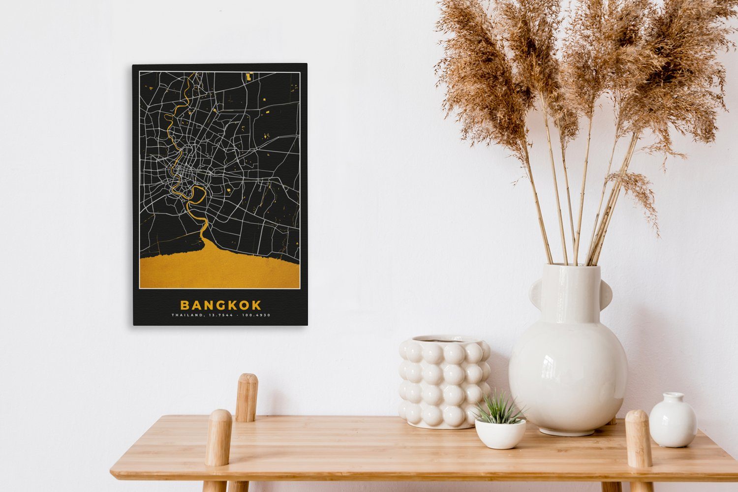 Leinwandbild Leinwandbild - Gemälde, Bangkok - OneMillionCanvasses® - Karte inkl. fertig bespannt Zackenaufhänger, St), Stadtplan, Gold 20x30 (1 cm
