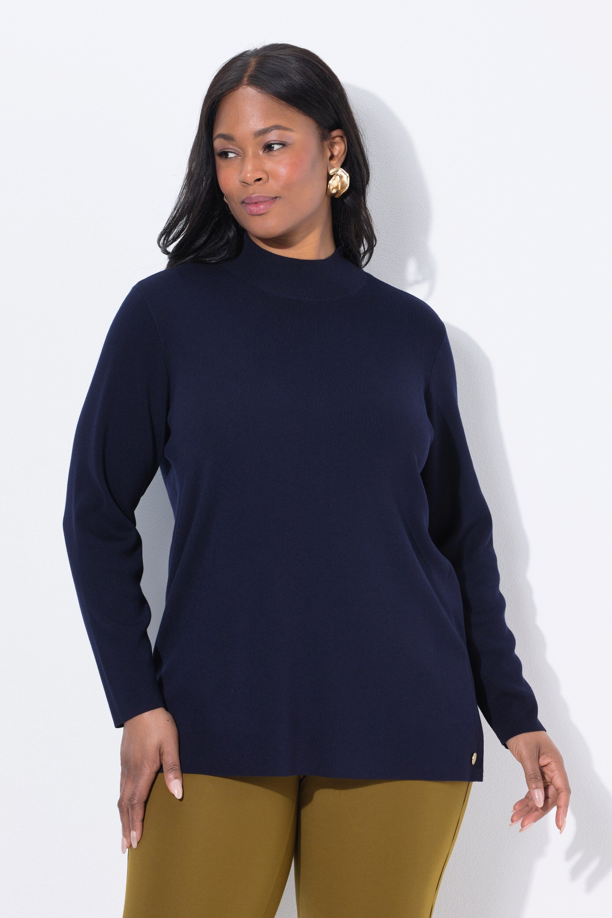 Strickpullover Pullover Ripp-Stehkragen Langarm Feinstrick