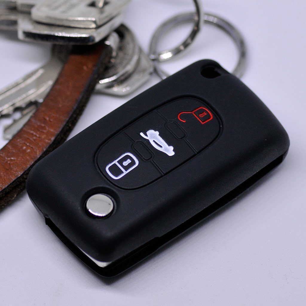 mt-key Schlüsseltasche Autoschlüssel Schutzhülle Expert Schwarz, Silikon 308 I III für RCZ 3 C4 407 Citroen 307 Tasten C5 Peugeot Softcase