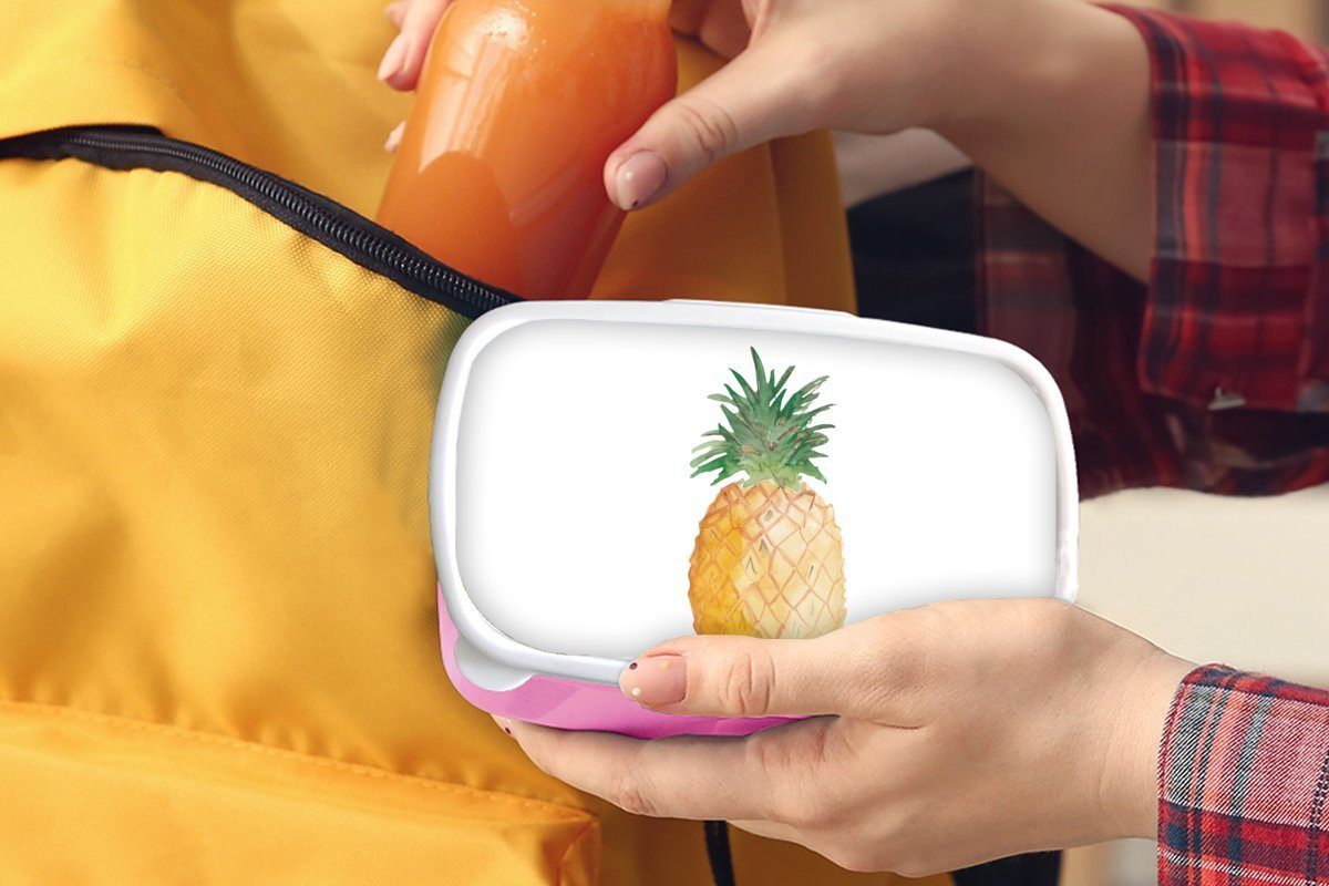 MuchoWow Lunchbox Kunststoff, rosa Obst Ananas Brotdose Snackbox, - für Kinder, Erwachsene, (2-tlg), Brotbox - Kunststoff Mädchen, Weiß