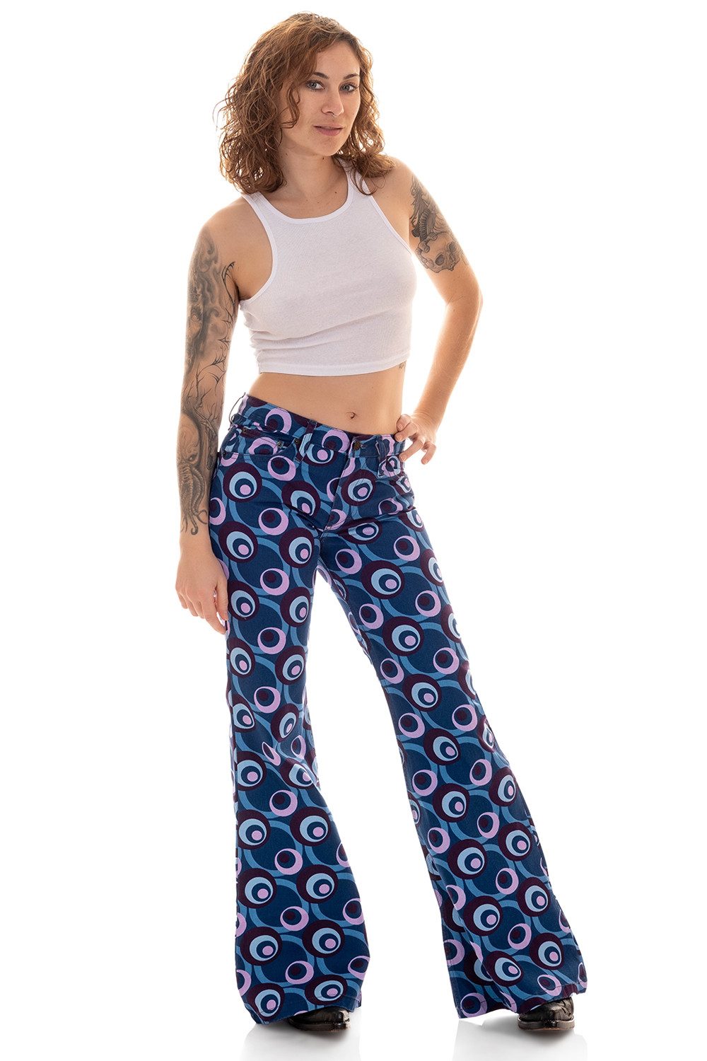 Schlaghose Damen 70er STAR DOTS Blau
