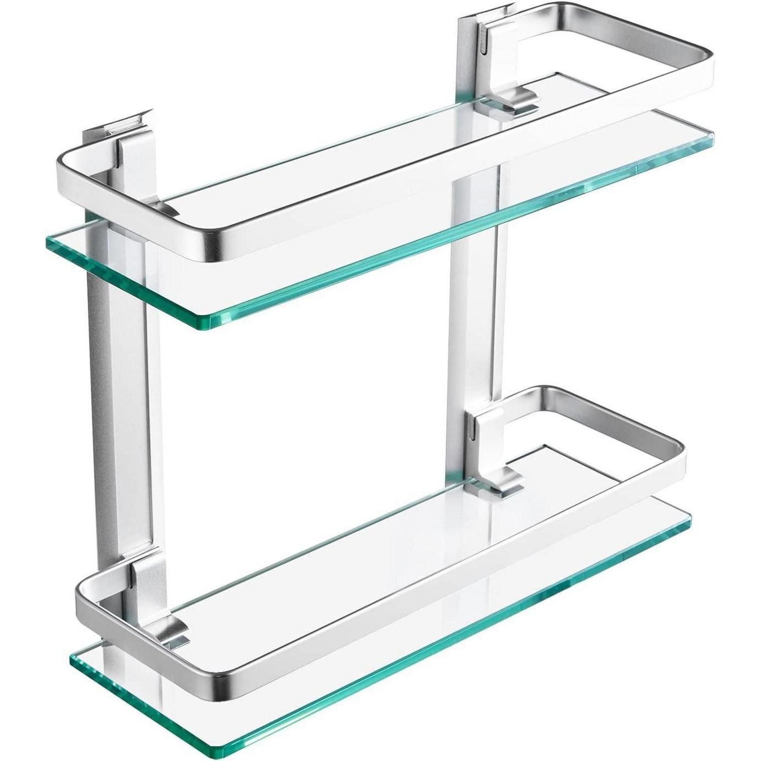 LuxusKollektion Duschregal Glasregal Duschablage 8mm Hartglas Wandmontage Aluminium Silber