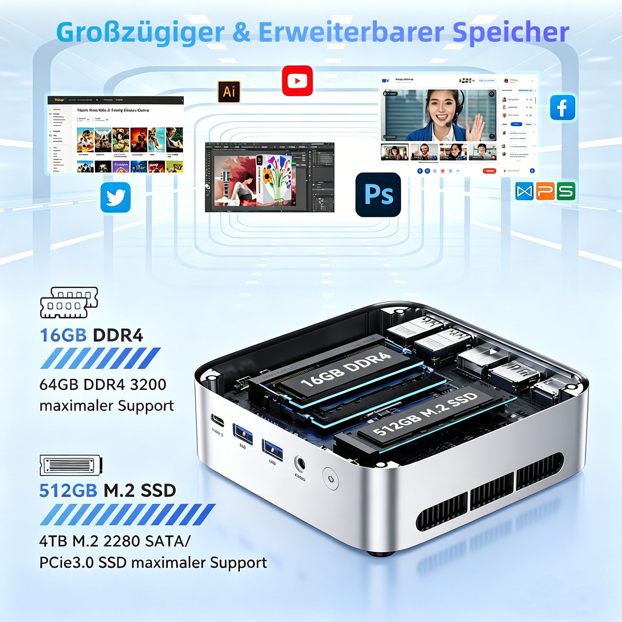 ACEMAGIC Intel Core i5-12600H, 16/32GB DDR4 RAM, 512GB/1TB SSD, Windows 11 pro Mini-PC (Intel 12600H, 16 GB RAM, 512 GB SSD, Windows 11 Pro, 4K Triple-Display, für Büro, Multimedia & Business)