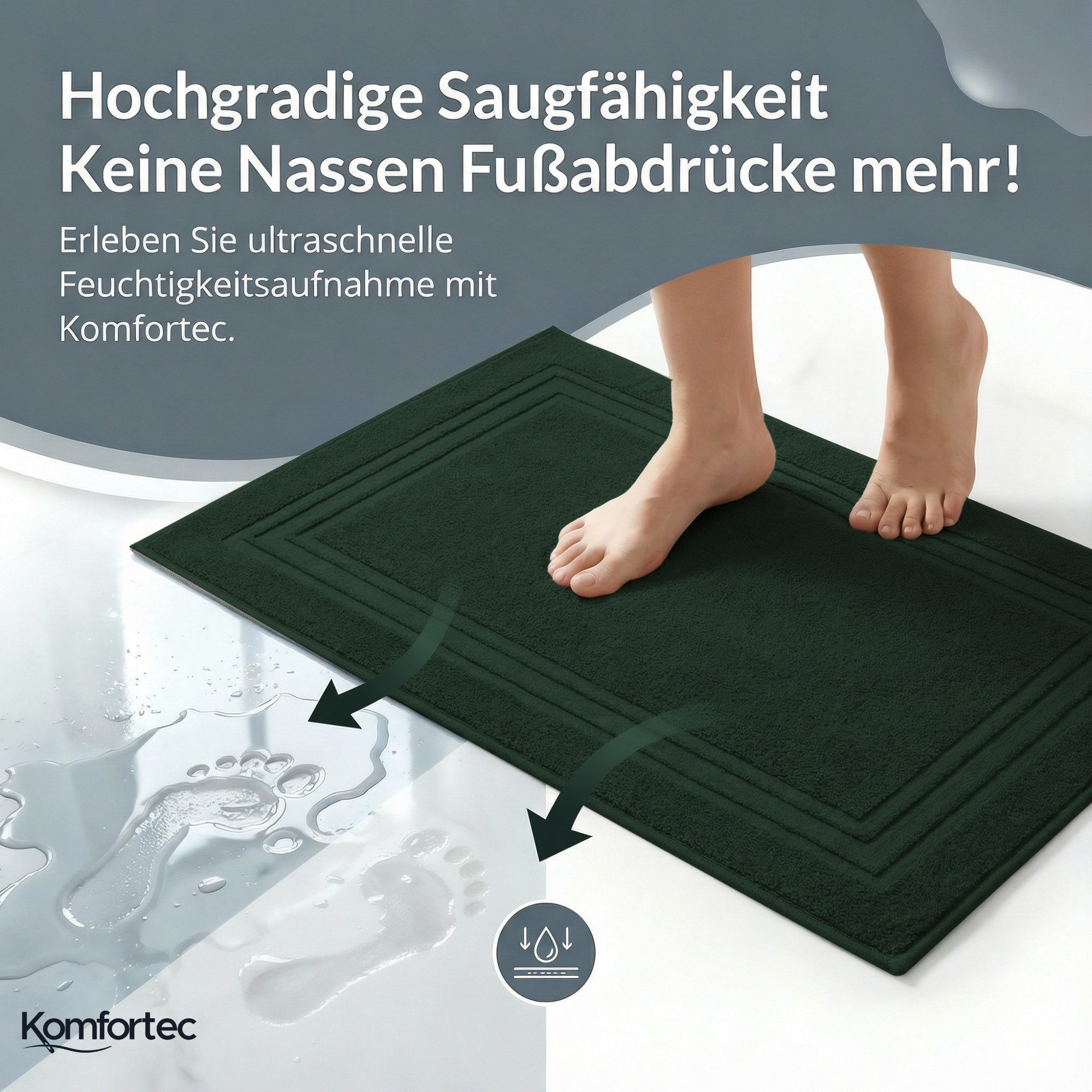 Komfortec Badematte Badvorleger aus 100% Baumwolle, 50x70 cm Duschvorleger, Waschbar Duschmatte, Frottee, Rechteckig, 600 g/m², 2er Set, Saugfähig & Schnelltroc – Bild 3 von 5