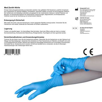 Med Zenith Nitril-Handschuhe Medical Einmalhandschuhe (1000 Stück, Gummihandschuhe) Größe M-L