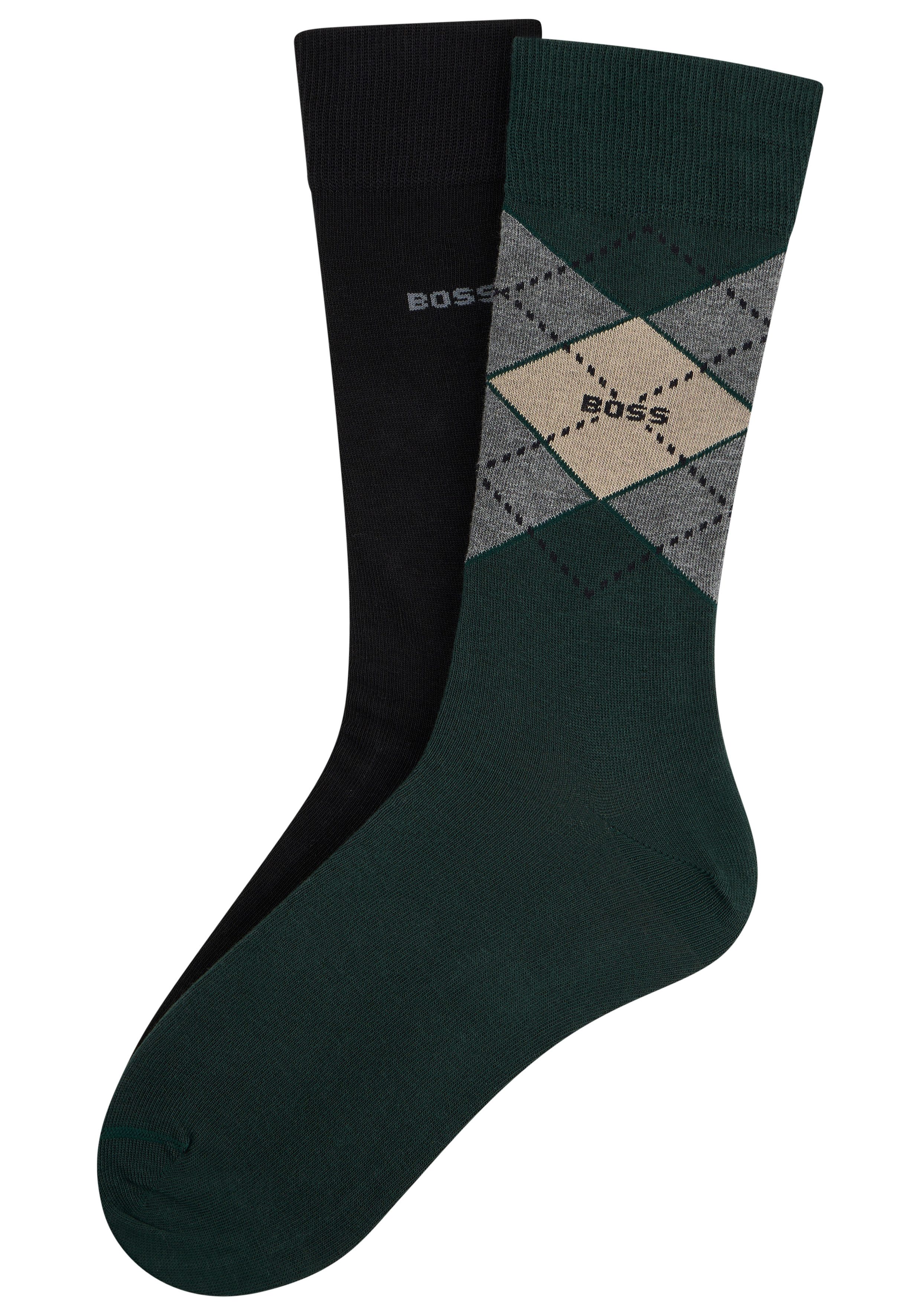 BOSS Socken 2P RS Argyle CC (Packung, 2-Paar, 2er Pack) mit BOSS Schriftzug