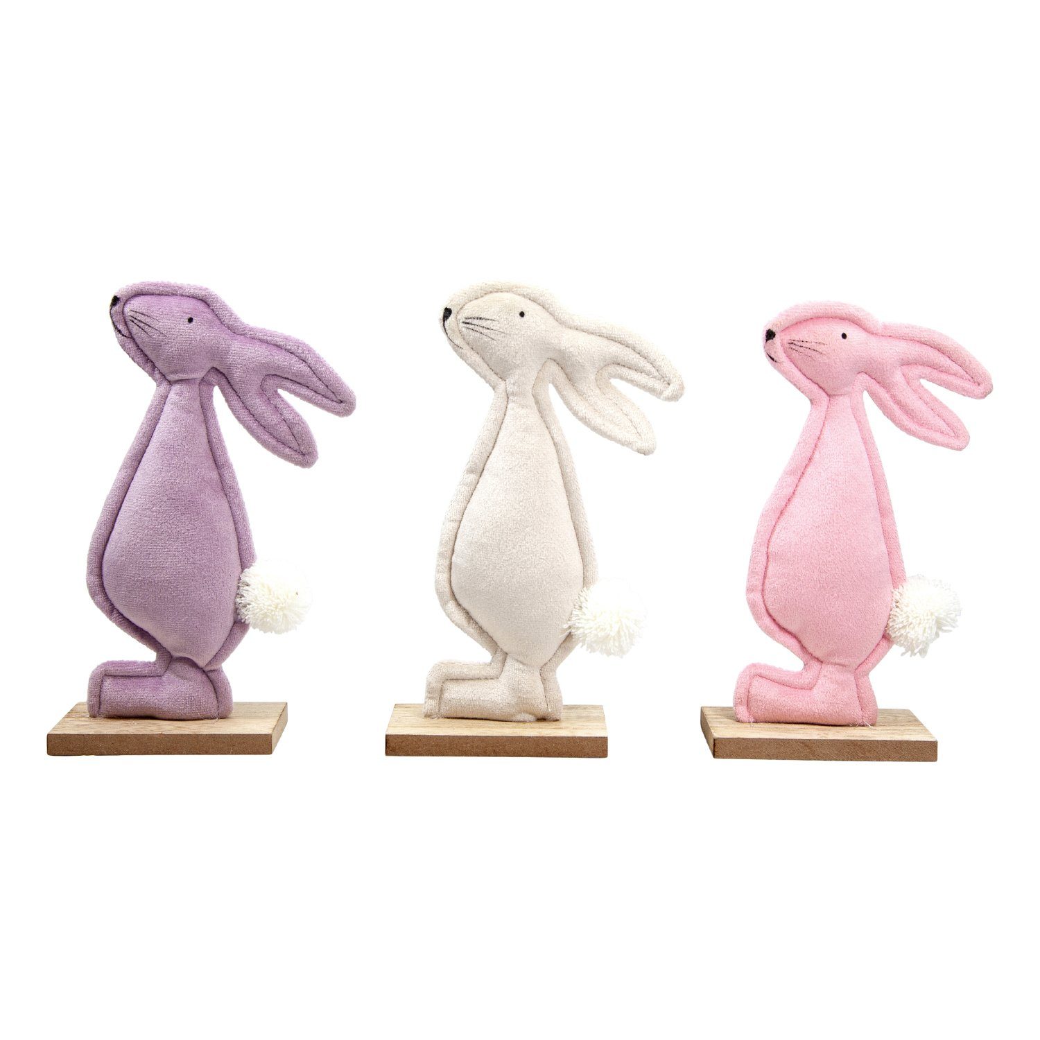 Macosa Home Osterhase 3er Set Osterdeko Dekofigur Ostern bunt, Samt Dekohase Holzhase Osterhase