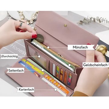 S&T Design Brieftasche Damen Portemonnaie Leder Groß (Frauen Clutch, RFID Schutz Blocking, große Kapazität Lang), Reissverschluss Portmonee Rechteckig Geldbörse Brieftasche