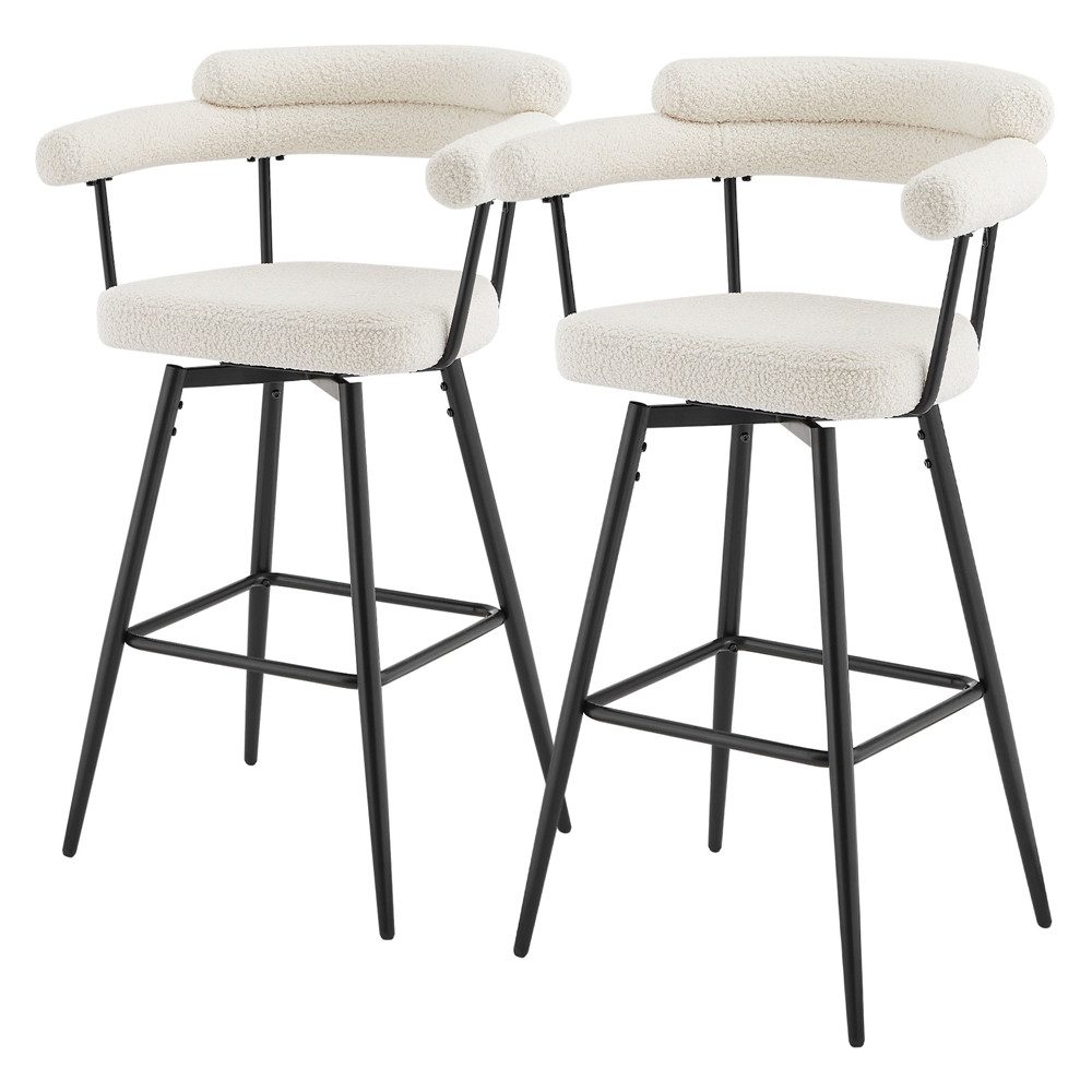 ML-DESIGN Barhocker Gepolsterter Barstuhl mit Rückenlehne und Fußstütze, 360° drehbar (2 St), 2er Set Bistrohocker aus Teddy-Stoff, Drehstuhl Hocker Tresenhocker