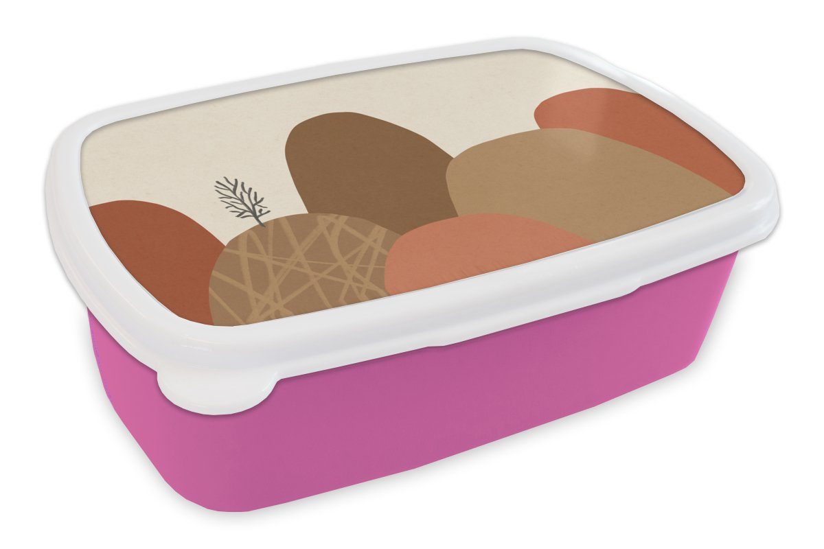 MuchoWow Lunchbox Berge - Pastell - Abstrakt - Farben, Kunststoff, (2-tlg), Brotbox für Erwachsene, Brotdose Kinder, Snackbox, Mädchen, Kunststoff rosa