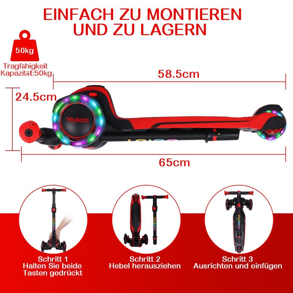 Dripex Scooter Faltbarer Kinderoller Kinderscooter Dreiradscooter ab 3 Jahre – Bild 5 von 5