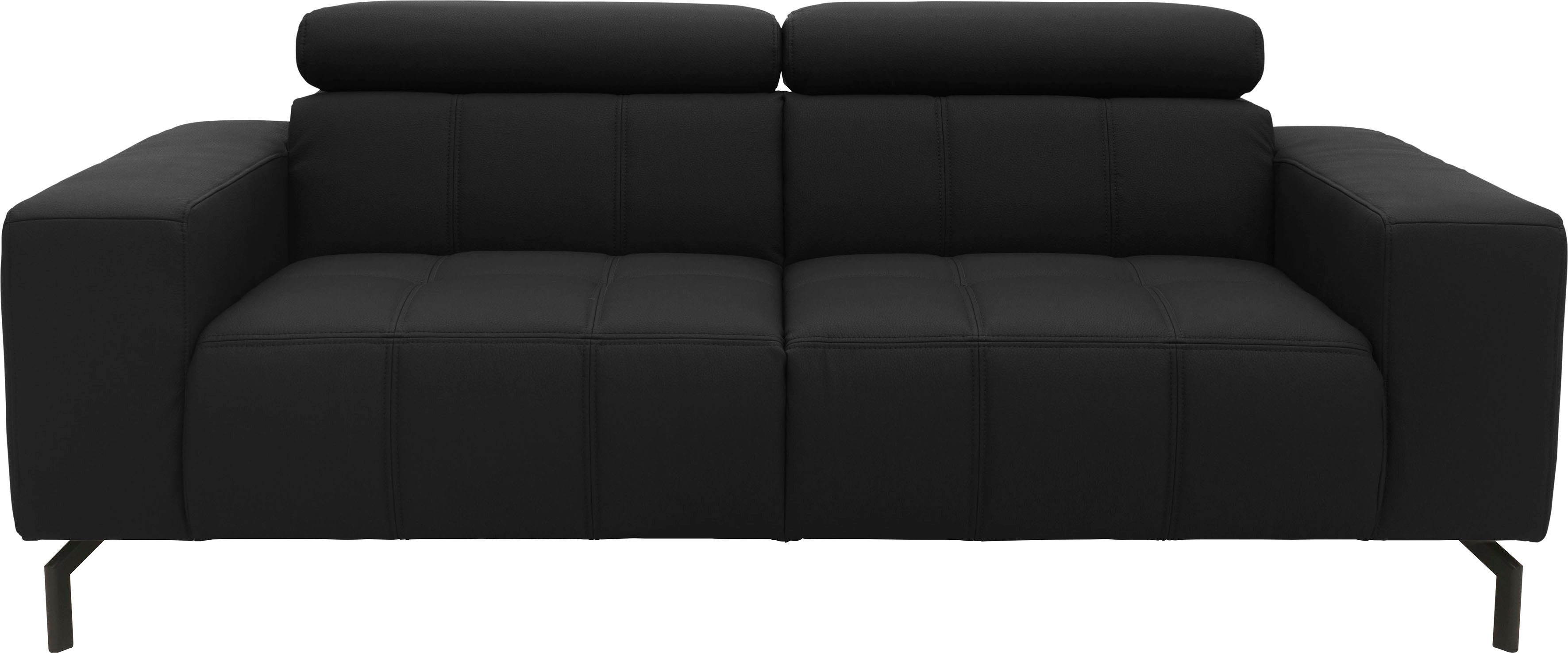 DOMO collection 2-Sitzer Cunelli zeitlos und elegant, moderne Sitznähte als Designelement, wahlweise mit 6-fach verstellbaren Kopfteilen, fester Sitzkomfort