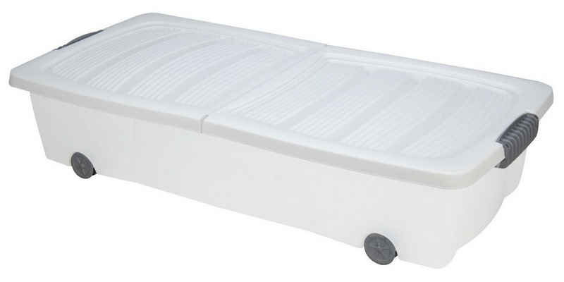Spetebo Unterbettkommode Unterbettkommode weiß mit Rollen - 40 Liter (Packung, 1 St., Box + Deckel), Ordnung, Winterkleidung, Aufbewahrung