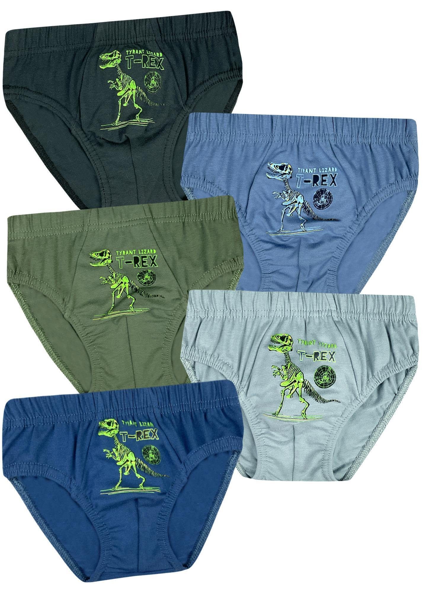 LOREZA Slip 5 Jungen Slips Baumwolle Unterhosen Unterwäsche - T-Rex (Set, 5-St) | Klassische Slips