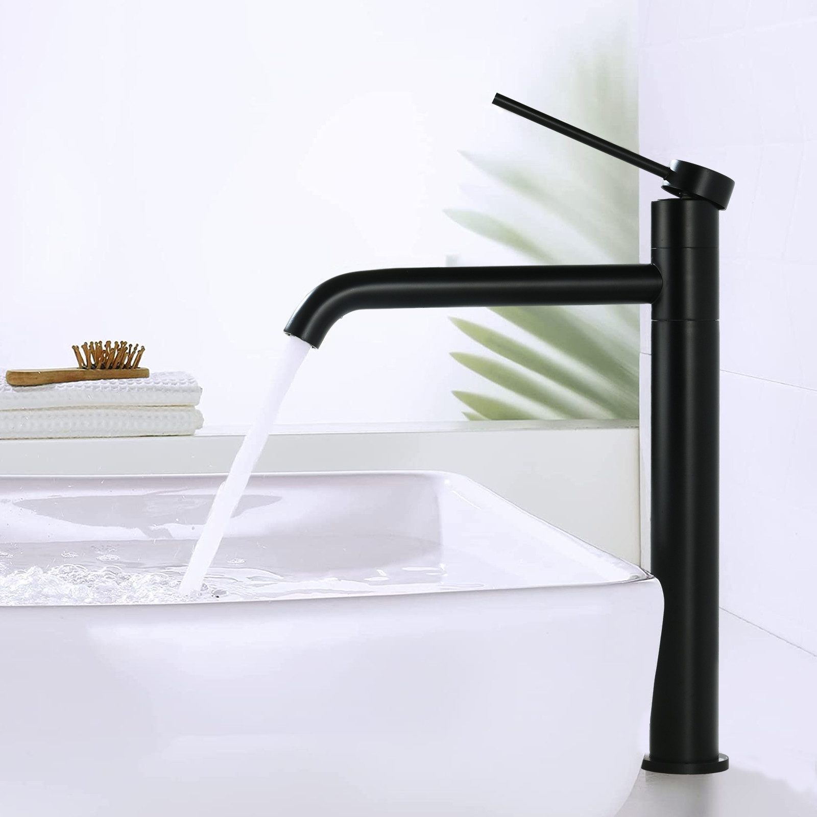 HOMELODY Badarmatur Schwarz Wasserhahn Bad aus Edelstahl Badarmatur Waschbecken Armatur (Set, Warmwasser Mischbatterie) Edelstahl 304,Um 180° drehbar
