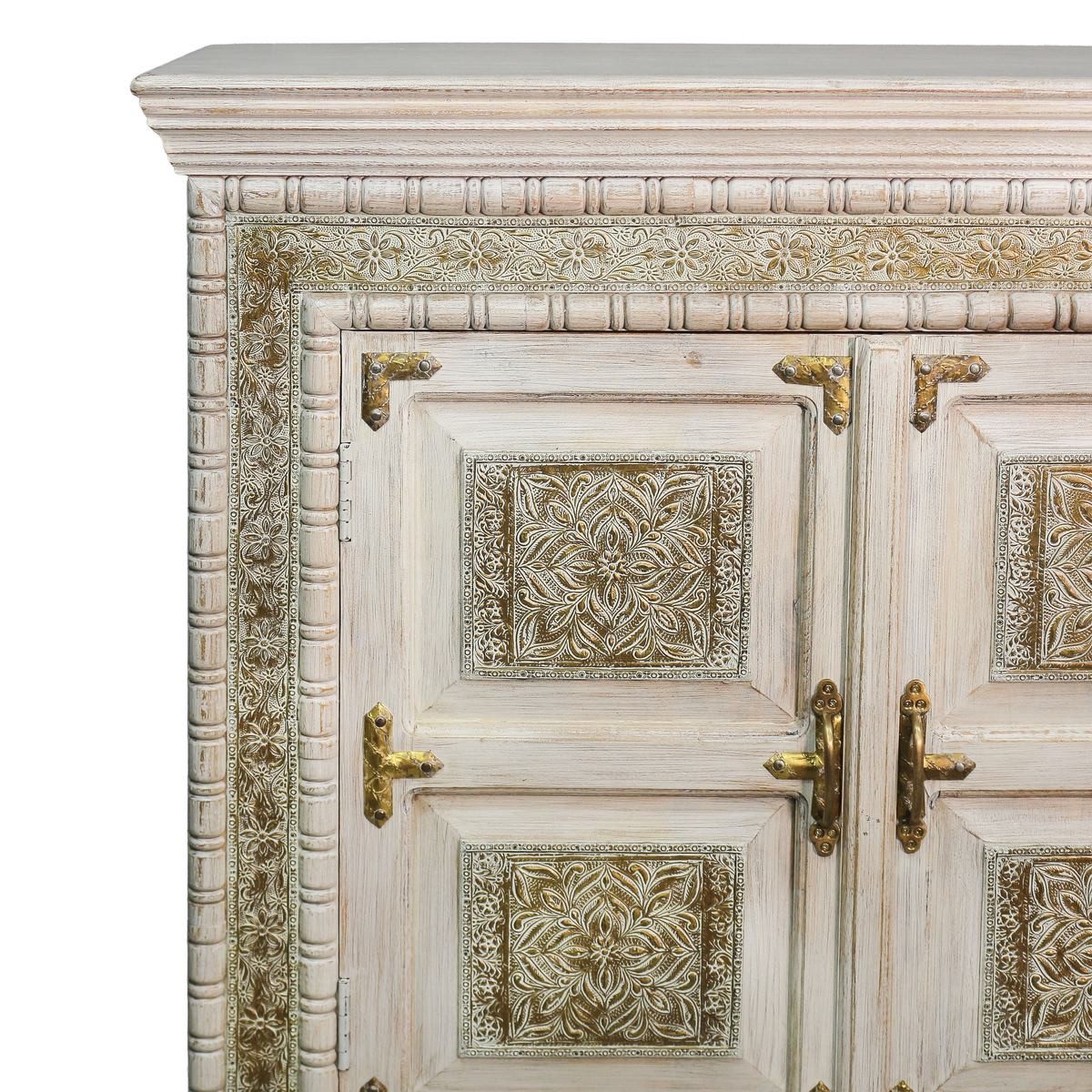 Oriental Galerie Unterschrank Weiß Gold Sideboard Yasu Indien 100 cm