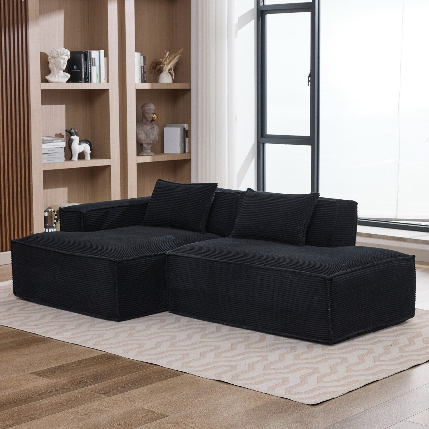 ANYSUN Ecksofa Modulares Sofa,L-förmiger Couch, Sofa mit zwei Kissen,2-Sitzer, weicher Cordbezug, Zweiersofa für kleine Wohnzimmer, Apartments und Büros, Eckcouch