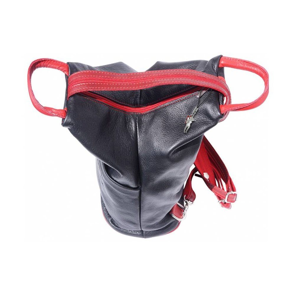 FLORENCE Handtasche Florence Damen Schultertasche rot (Cityrucksack), Damen Leder Cityrucksack, Schultertasche, schwarz, rot ca. 26cm