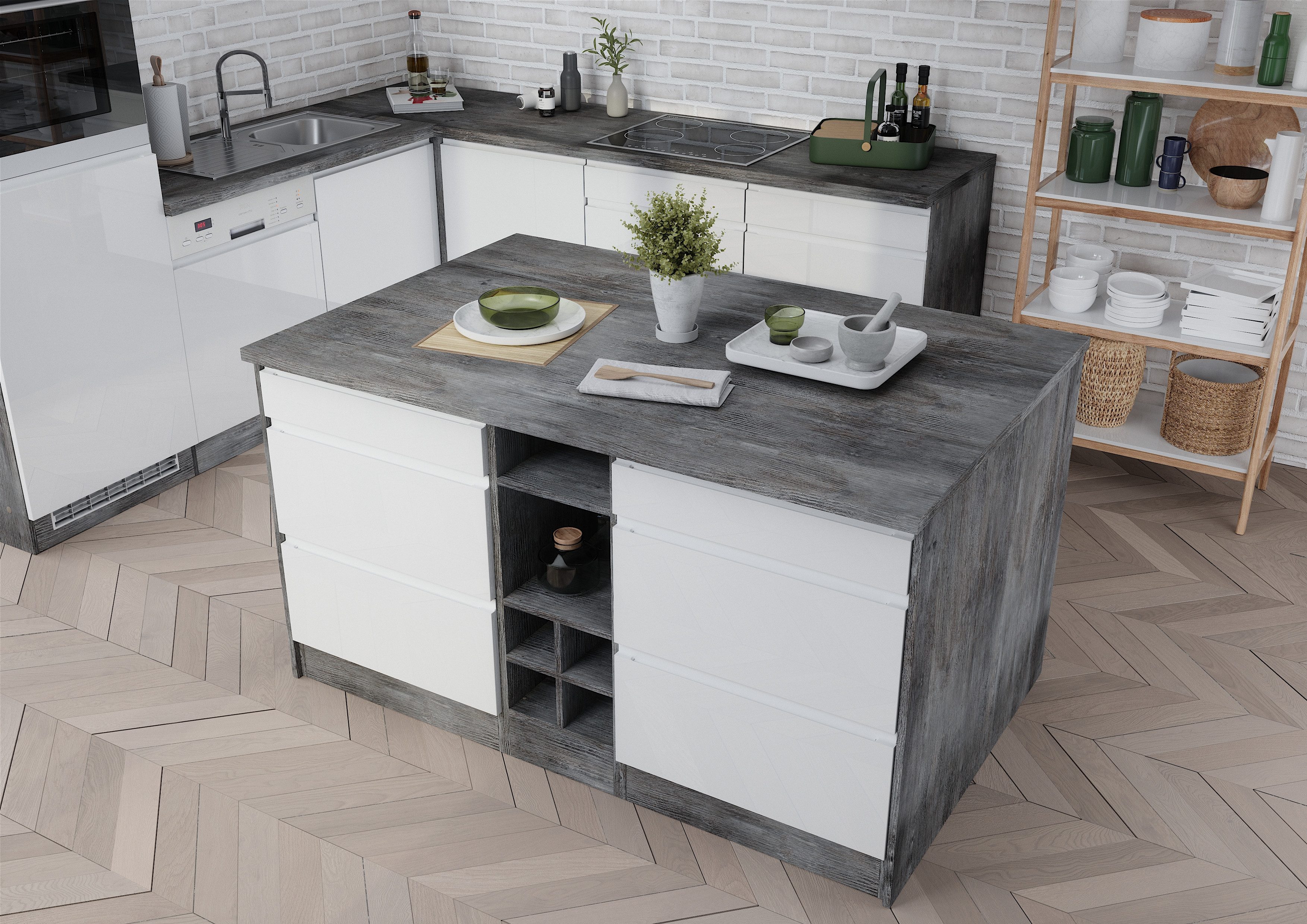 KOCHSTATION Kücheninsel "KS-Virginia" Breite 153 cm, MDF-Fronten, Flaschenr günstig online kaufen