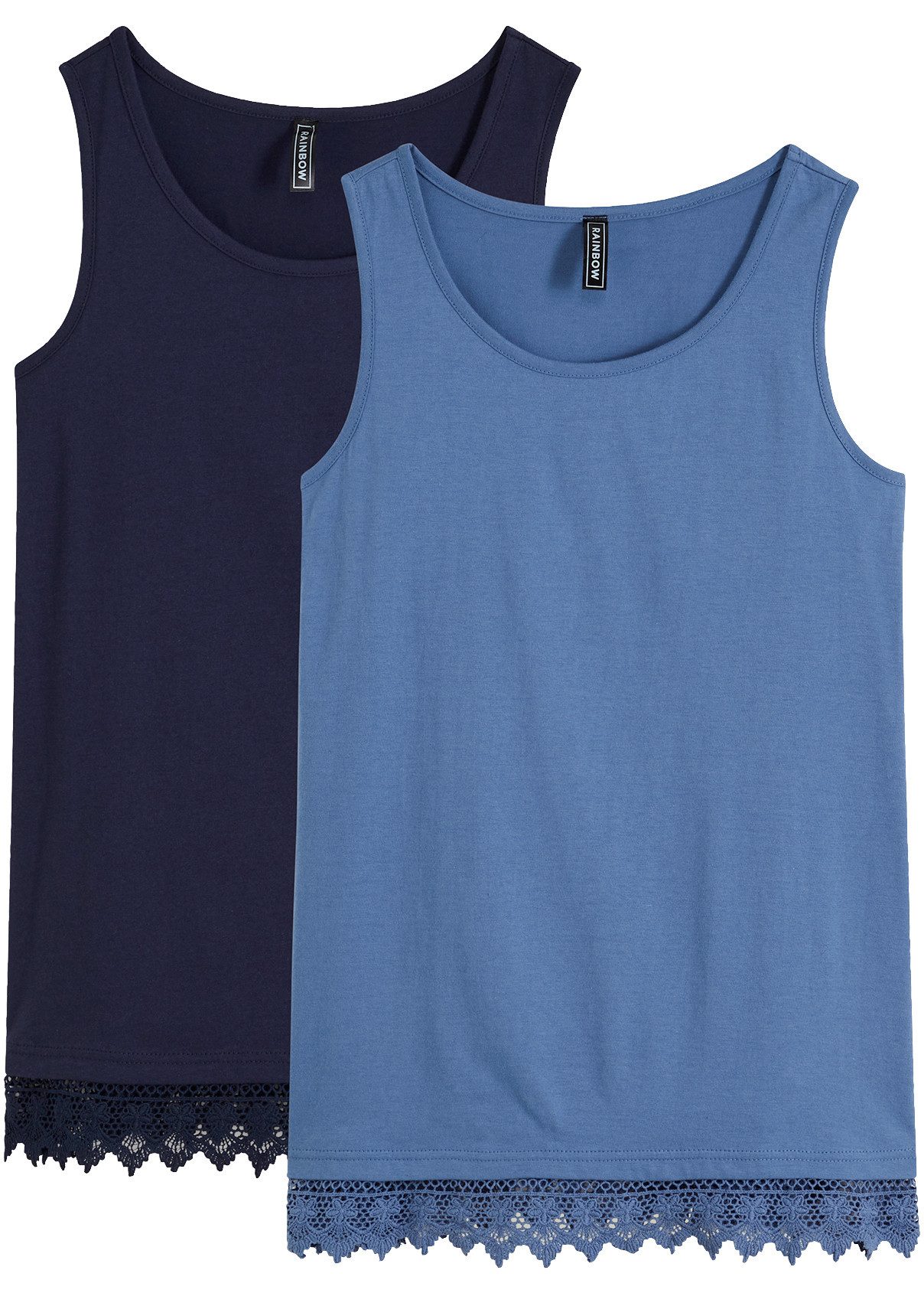 bonprix Shirttop (Packung, 2er) bequeme Passform, zarte Spitzenborte am Saum, taillierter Schnitt