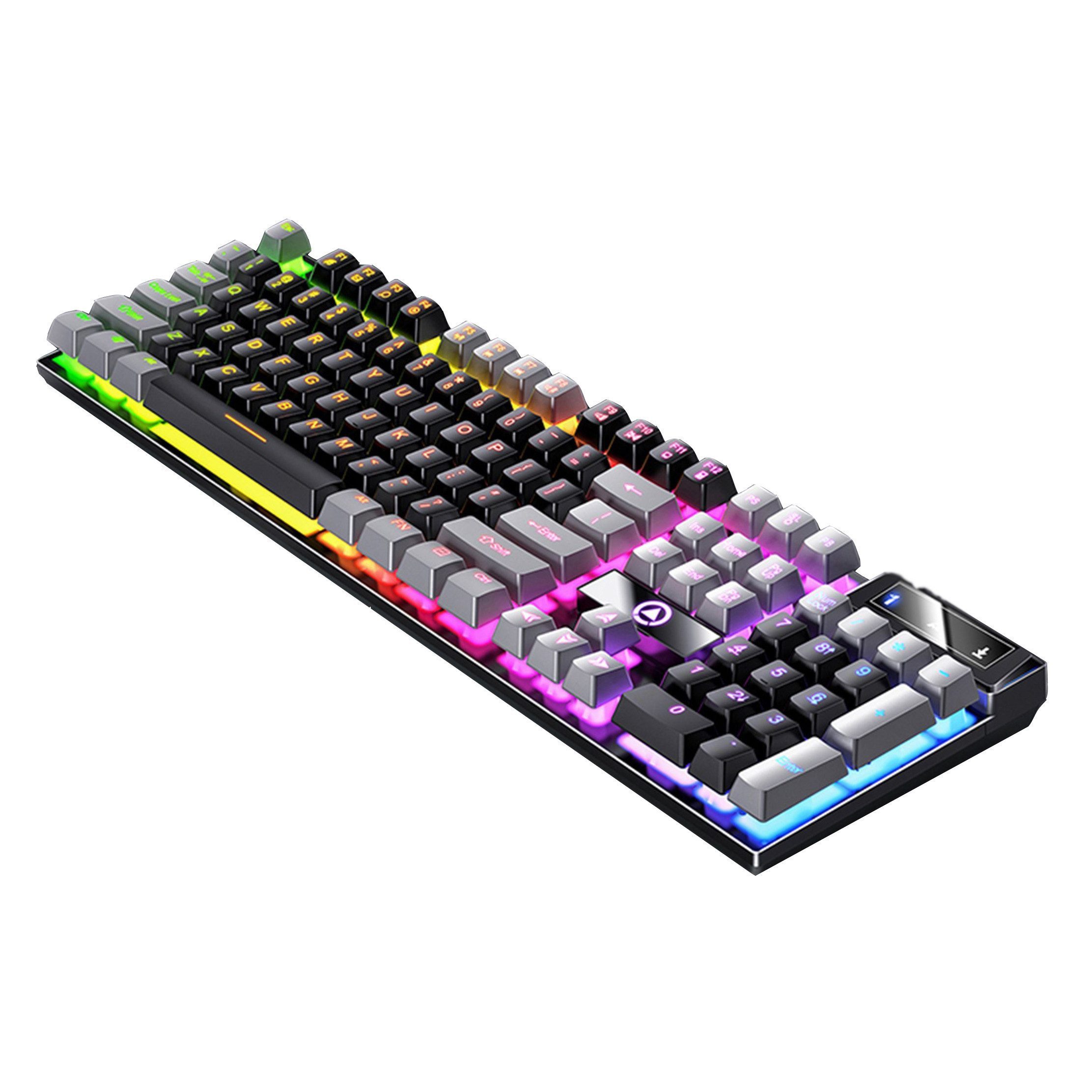 KINSI Kabelgebundene Tastatur,Gaming-Tastatur,Zweifarbig,Mechanisches Gefühl Tastatur (Tastatur mit Hintergrundbeleuchtung)