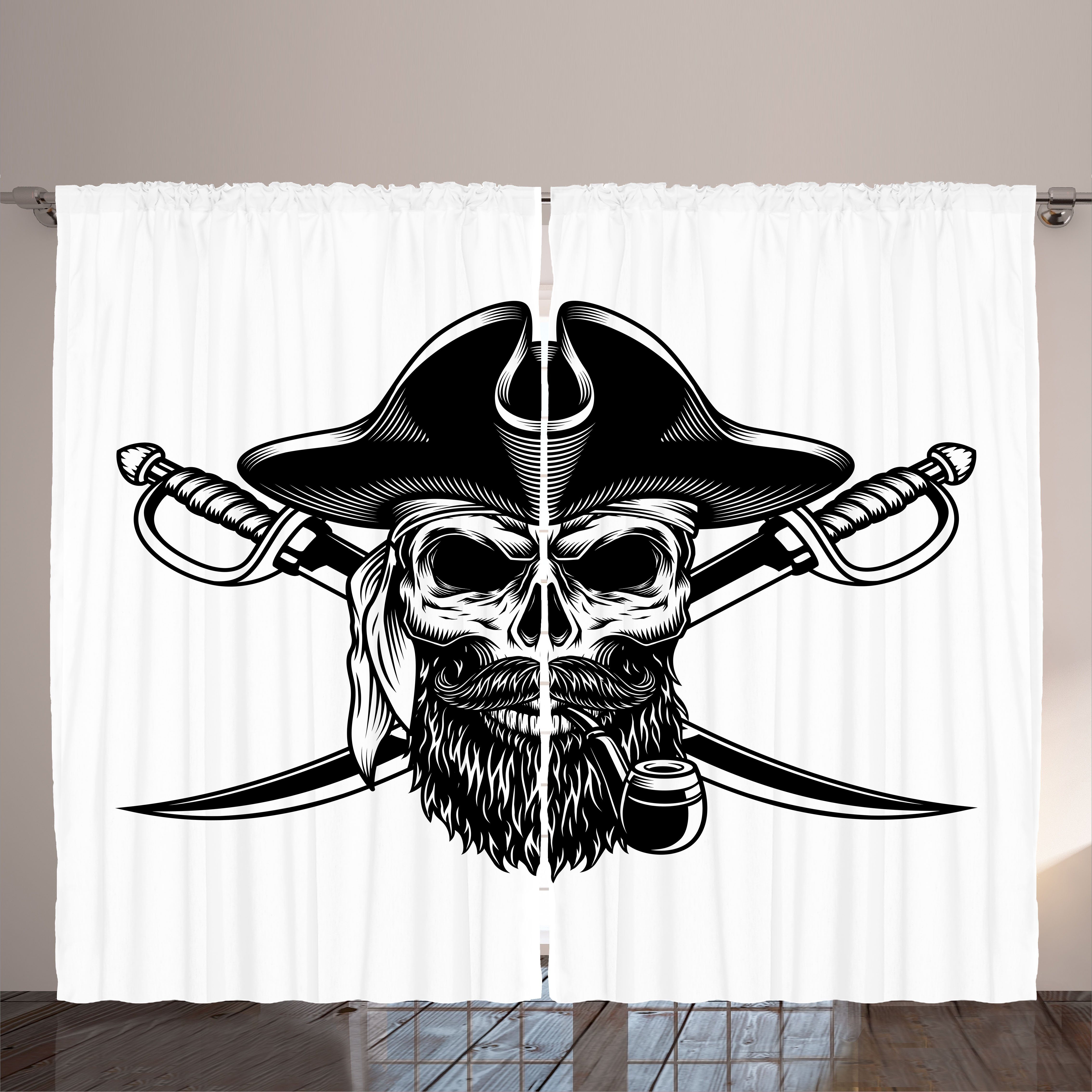 Gardine Schlafzimmer Kräuselband Vorhang mit Schlaufen und Haken, Abakuhaus, Schädel-Rauchen Bearded Piraten-Kopf