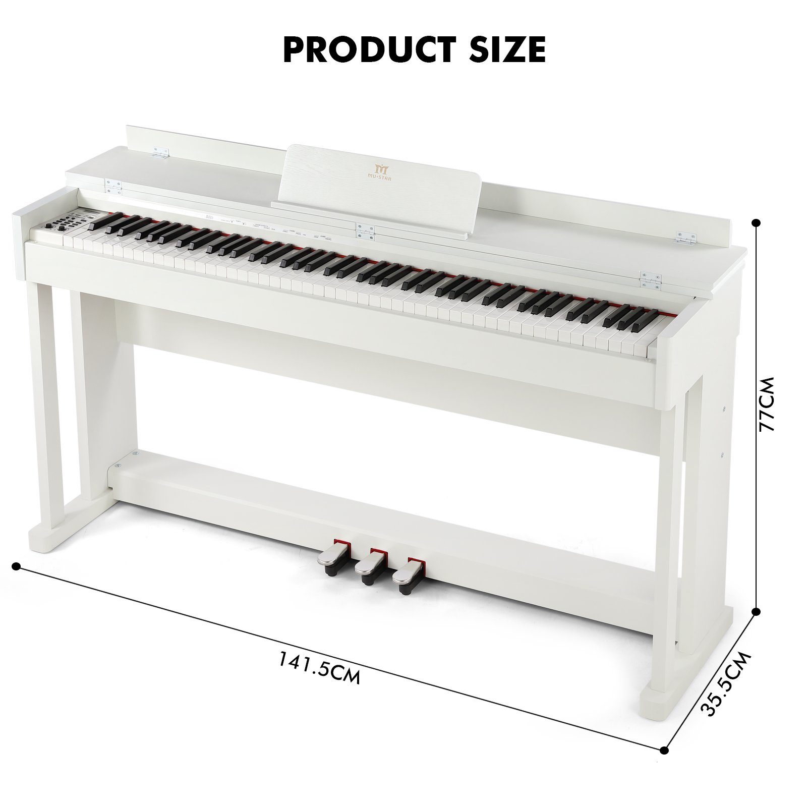 MUSTAR Digitalpiano Professionelles Digitalpiano 88 Tasten mit Hammermechanik, Klavierhocker, 3 Pedalen, USB/MIDI & Dualkontrollsystem