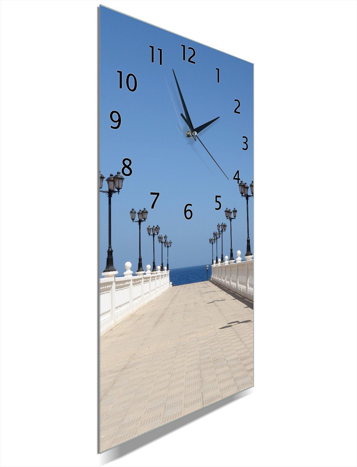 Wallario Wanduhr Promenade mit Blick aufs Meer (Glasuhr)