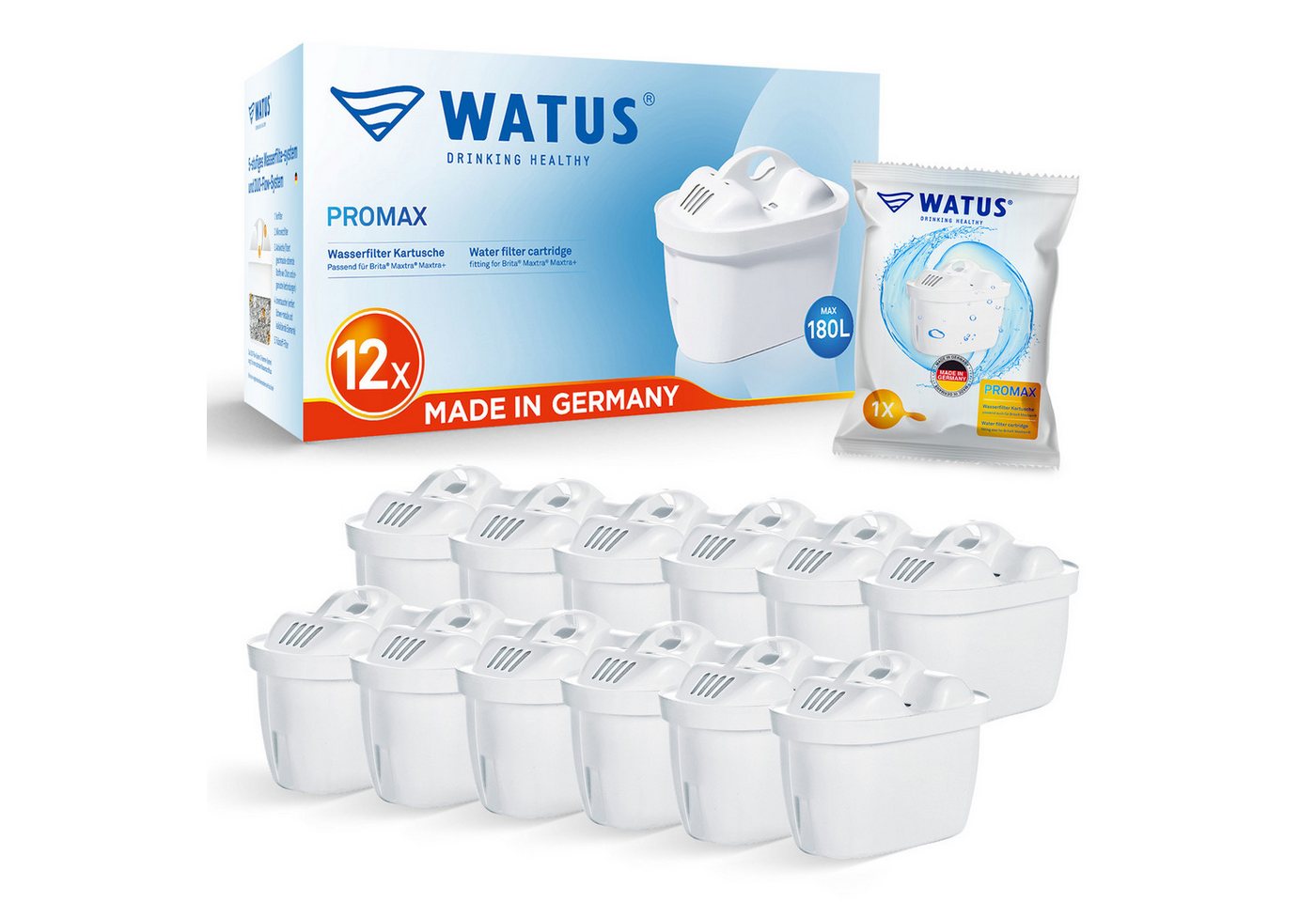 Watus Wasserfilter für Brita Kannen, Ersatz für Brita Maxtra + Filterkartuschen, Zubehör für BRITA Maxtra, Maxtra+, PerfectFit, Marella, Marella XL, Marella Cool, Style, Style XL, Aluna Kannenserie, 5-stufiges-Filtersystem