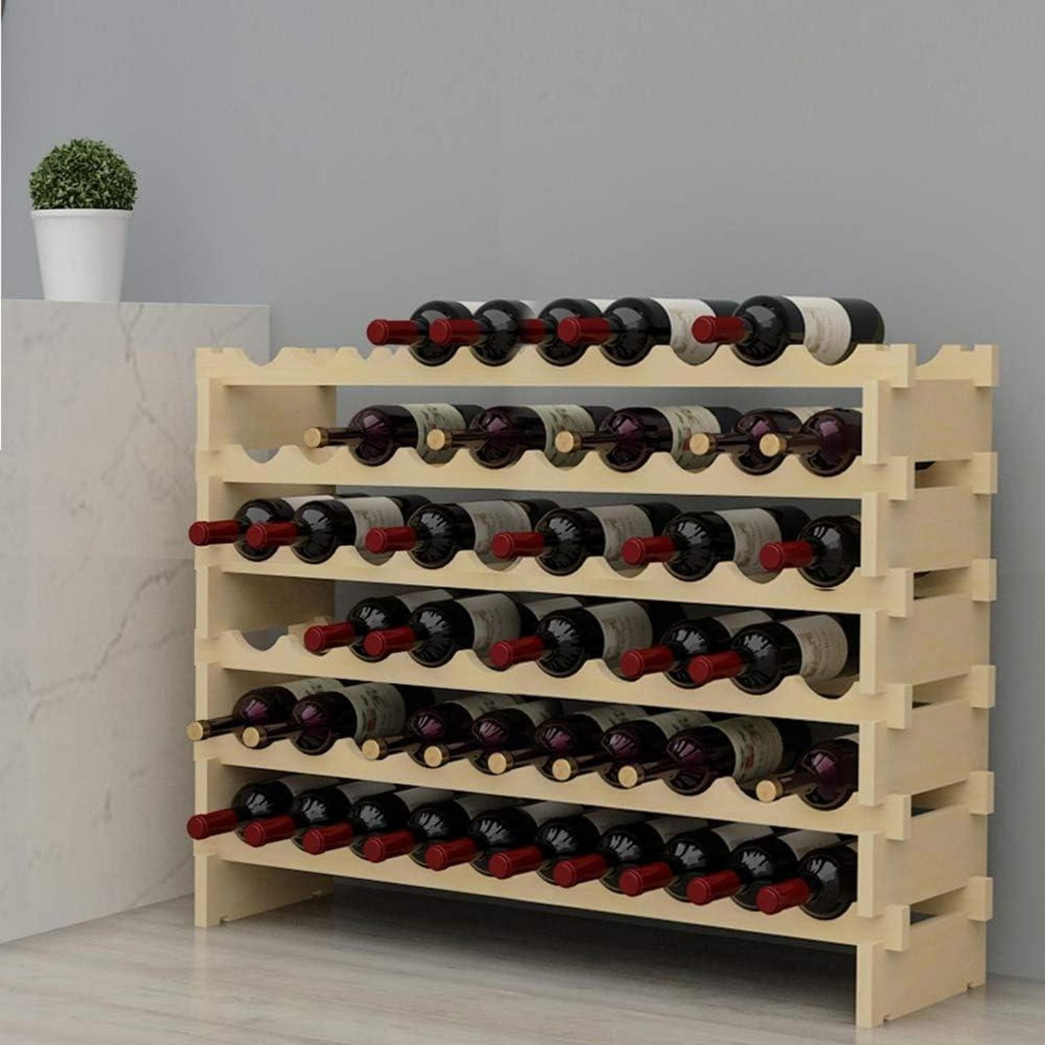 LuxusKollektion Weinregal Weinregal Flaschenständer 6 Ebenen 60 Flaschen Holzregal für Küche Bar