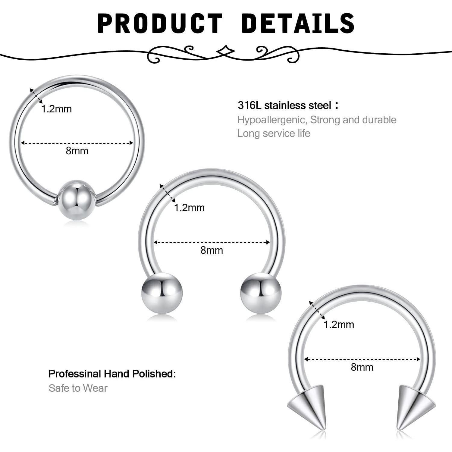 Briana Williams Piercing-Set Lippenpiercing Set Edelstahl Stud Ring Tragus Helix Piercing
