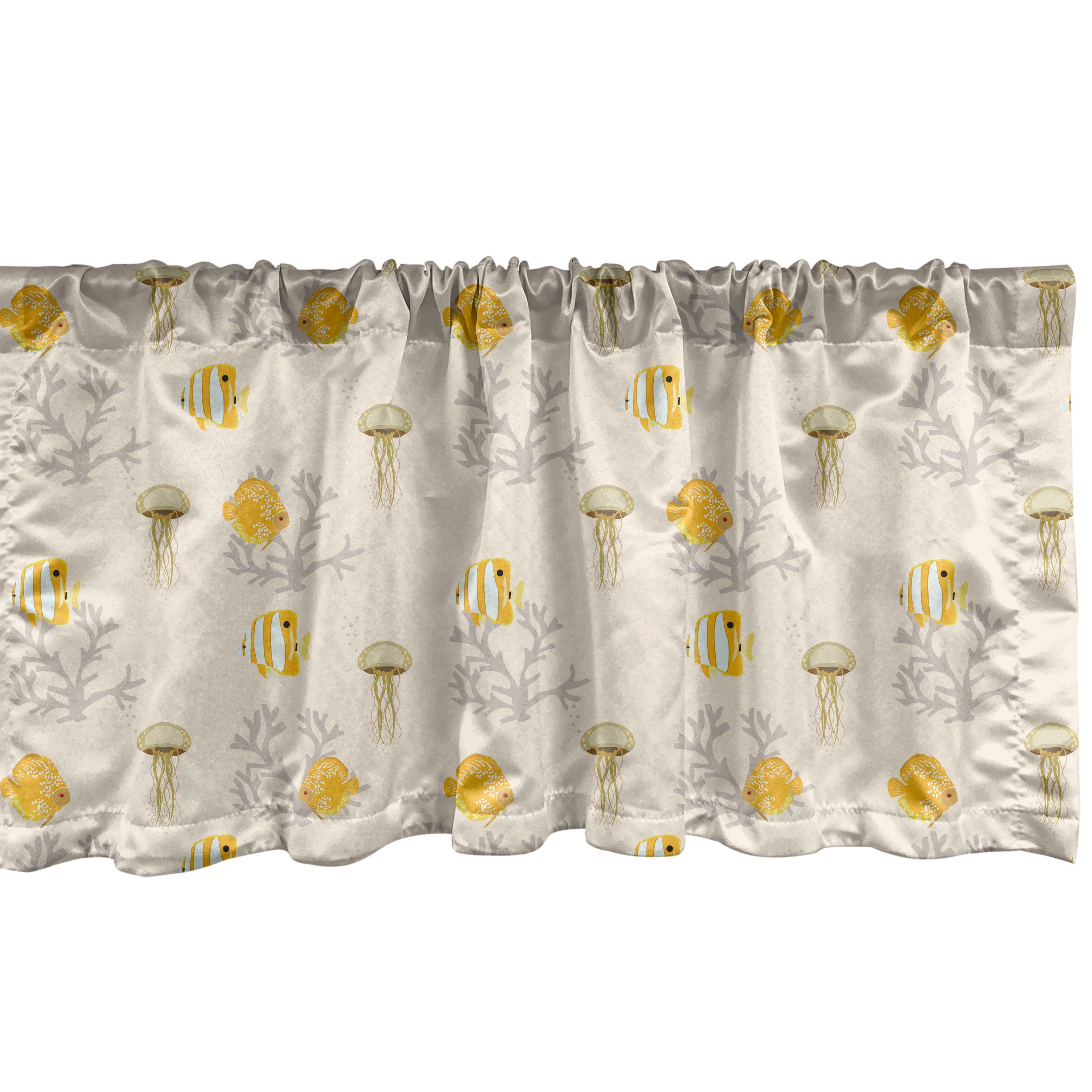 Scheibengardine Vorhang Volant für Küche Schlafzimmer Dekor mit Stangentasche, Abakuhaus, Microfaser, Nautisch Quallen und Fische Bild