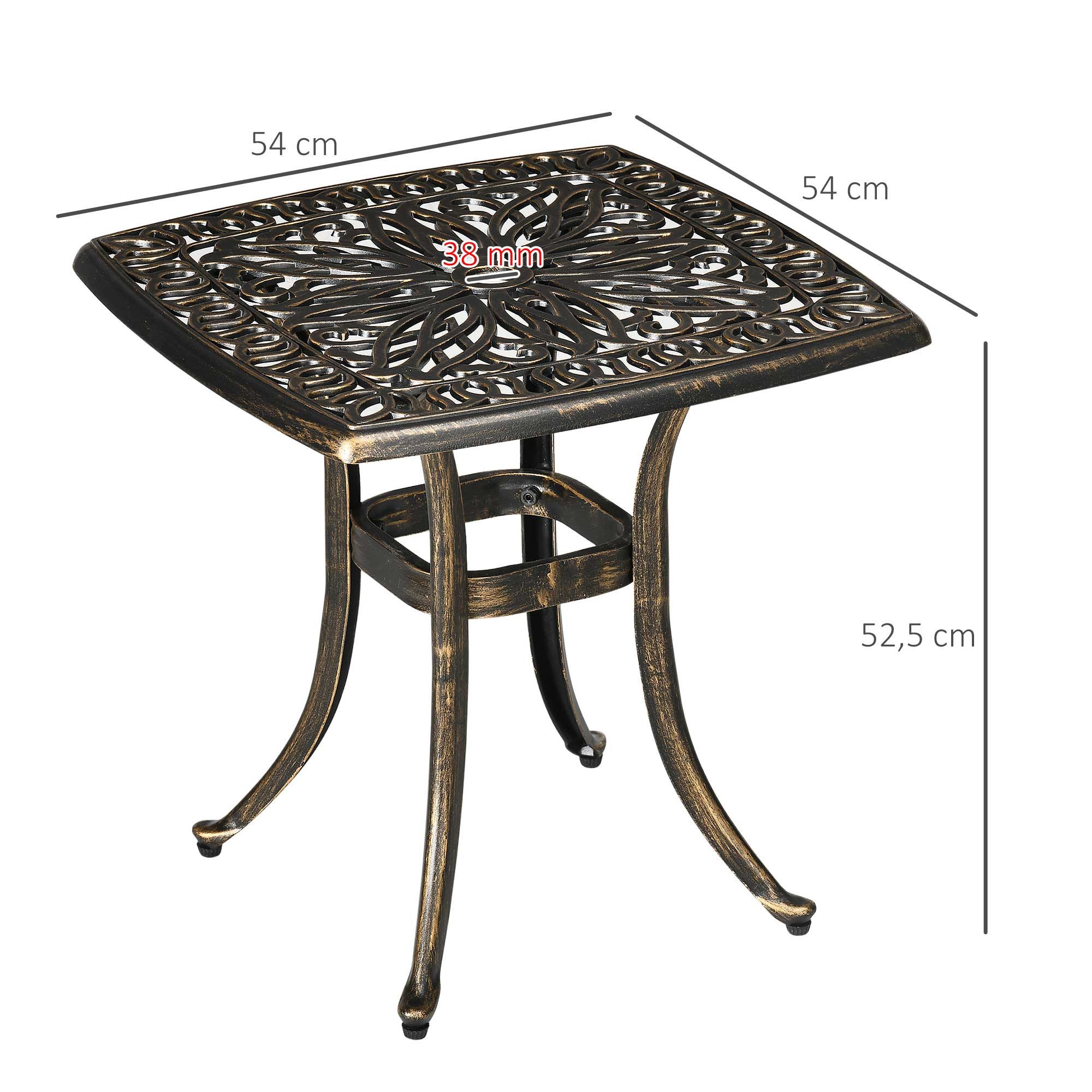 Outsunny Gartentisch mit Aluminiumrahmen, Kaffeetisch für Garten, Balkon (Terrassentisch, 1-St., Beistelltisch), Bronze, 54 x 54 x 52,5 cm