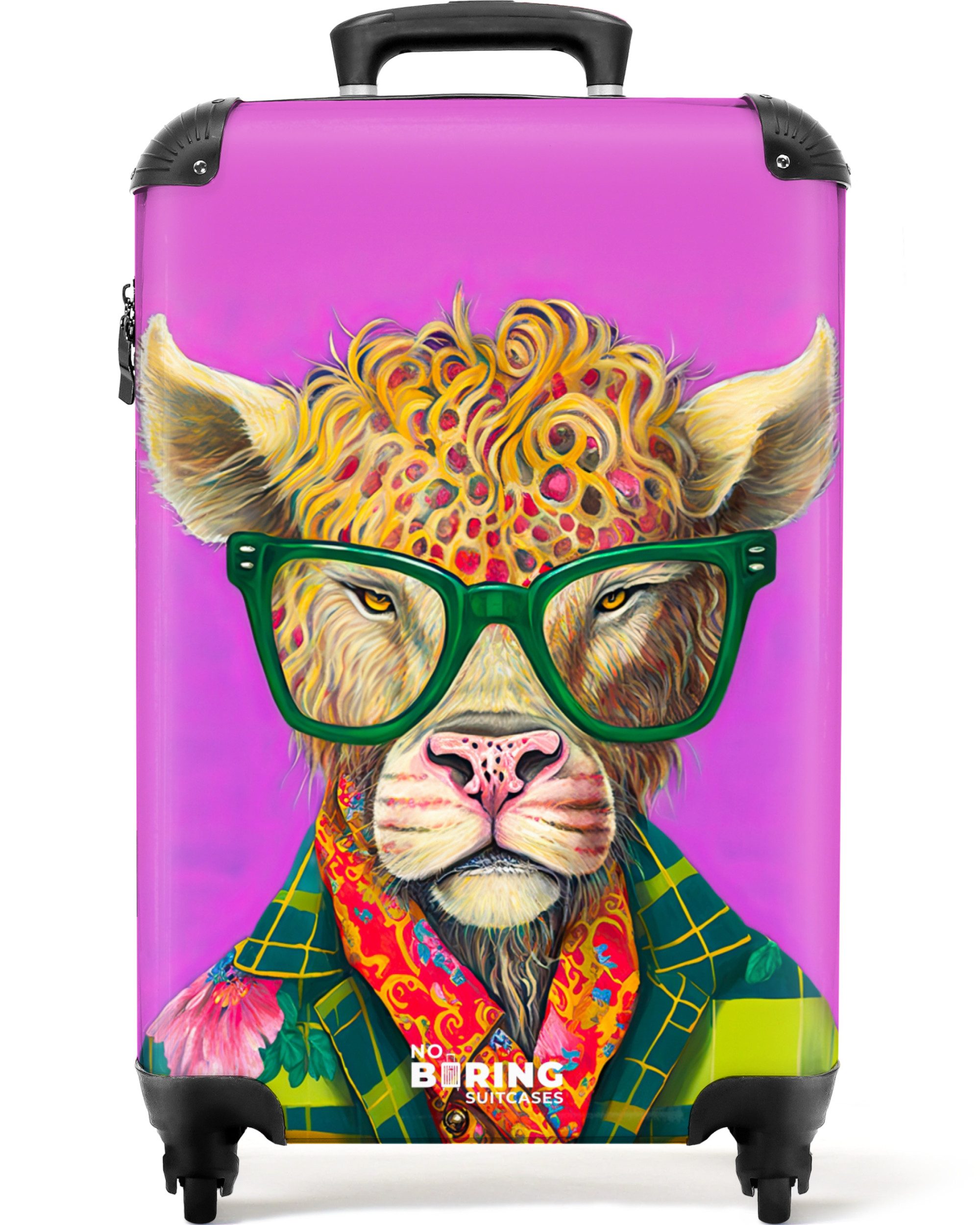 NoBoringSuitcases.com© Hartschalen-Trolley Brille - Tier - Schottischer Highlander - Blumen - Hippie 55x35x20cm, 4 Rollen, Reisetasche mit Rollen, Koffer Handgepäck Flugzeug