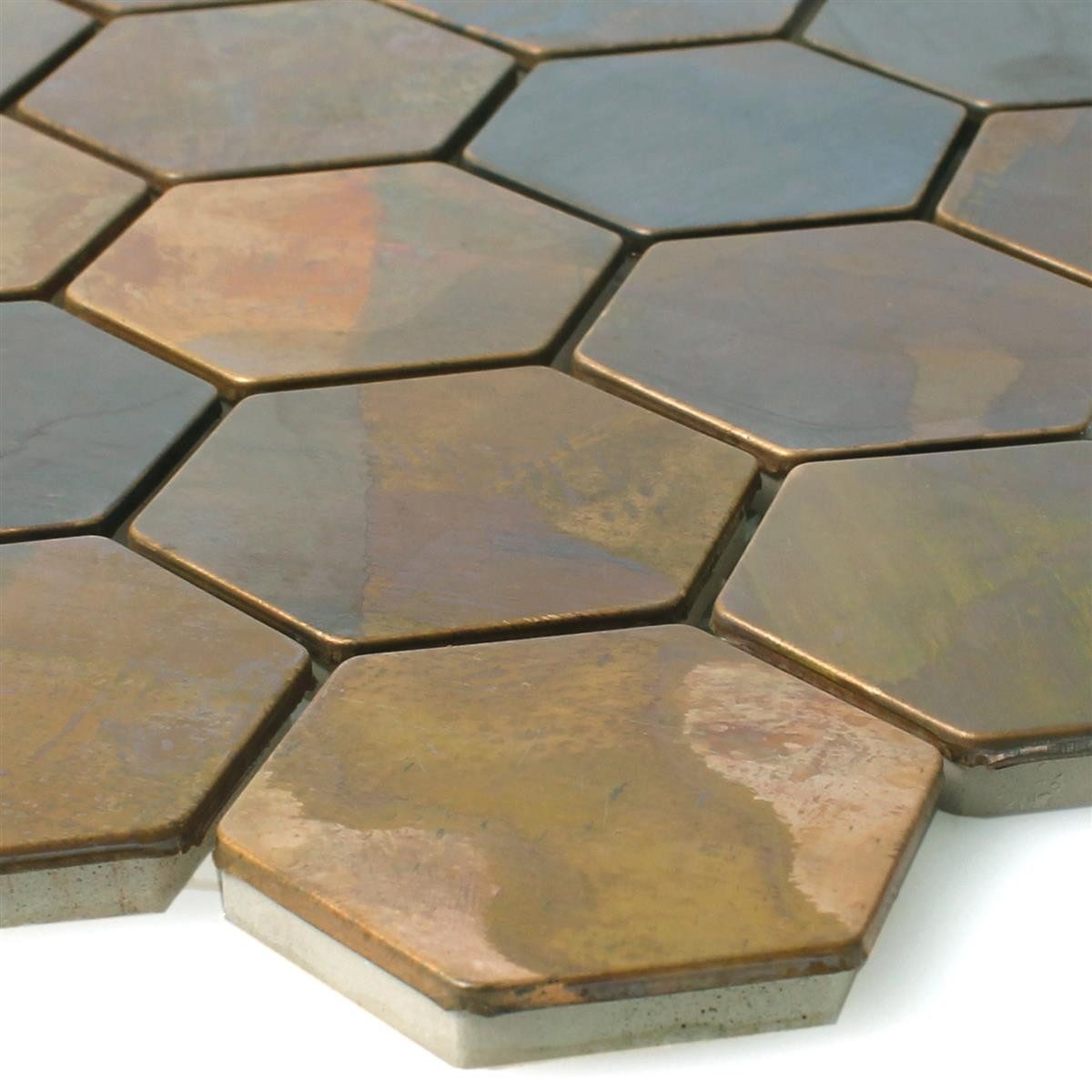 Mosafil Mosaikfliesen Mosaikfliesen Kupfer Markus Sechseck Braun 48, Metall-Kupfer 30.000x30.000, braun