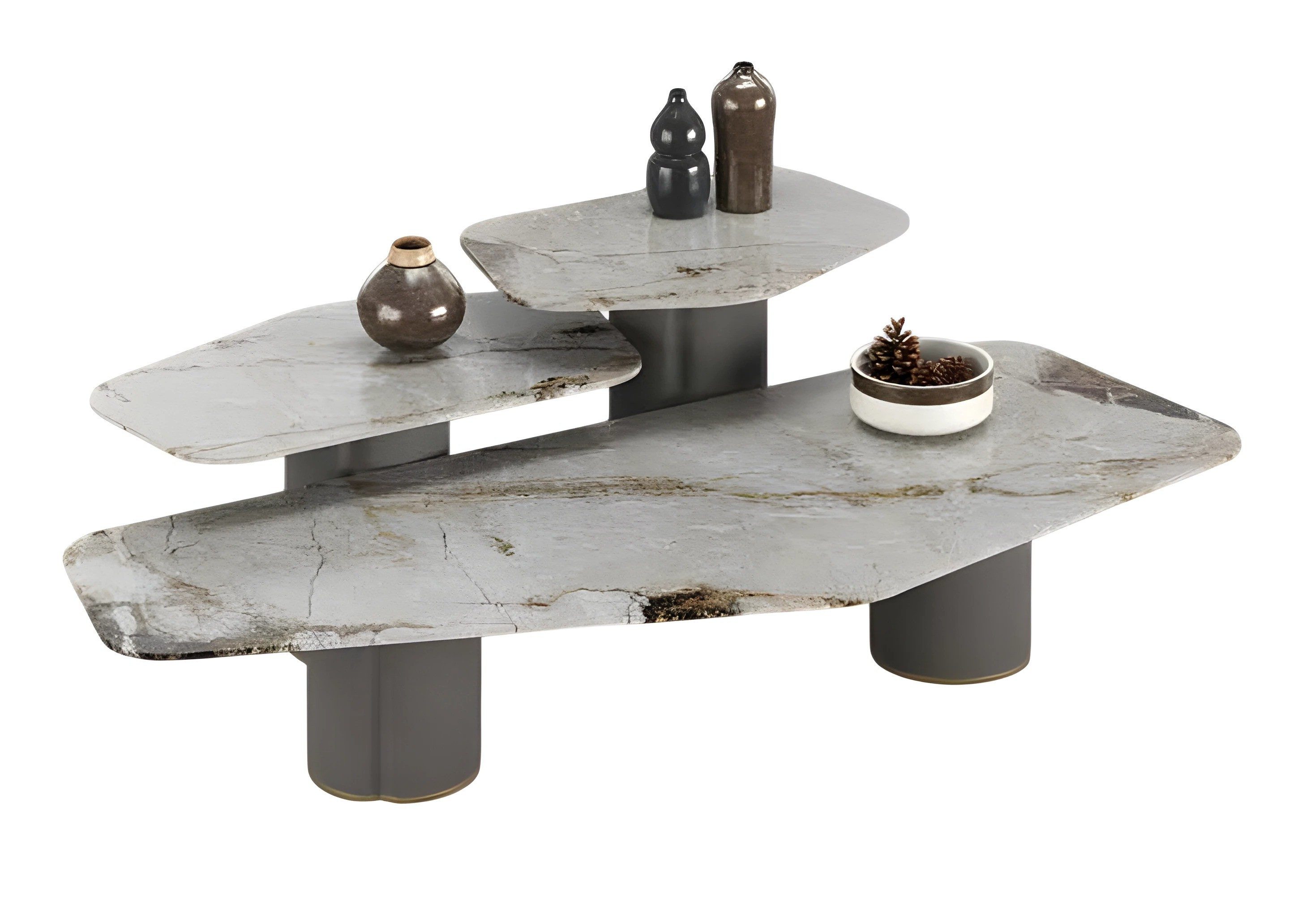 Xlmoebel Couchtisch Graues Metall-Couchtisch-Set mit modernem Design von XLMOEBEL (Set, 3-teiliges Couchtisch-Set), Made in Europa