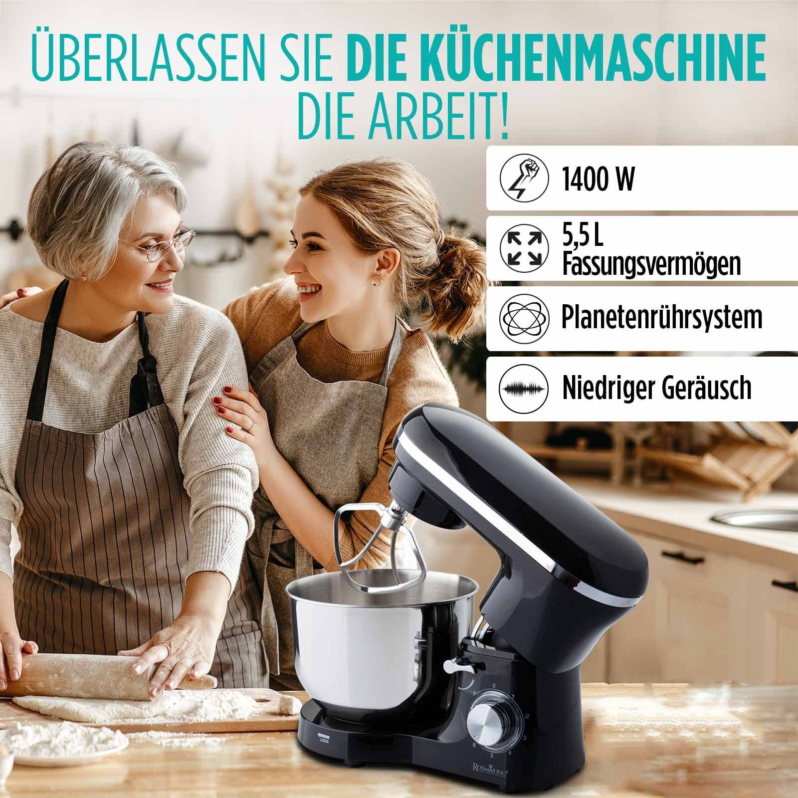 ROSMARINO Küchenmaschine, 1400 W, 5,50 l Schüssel
