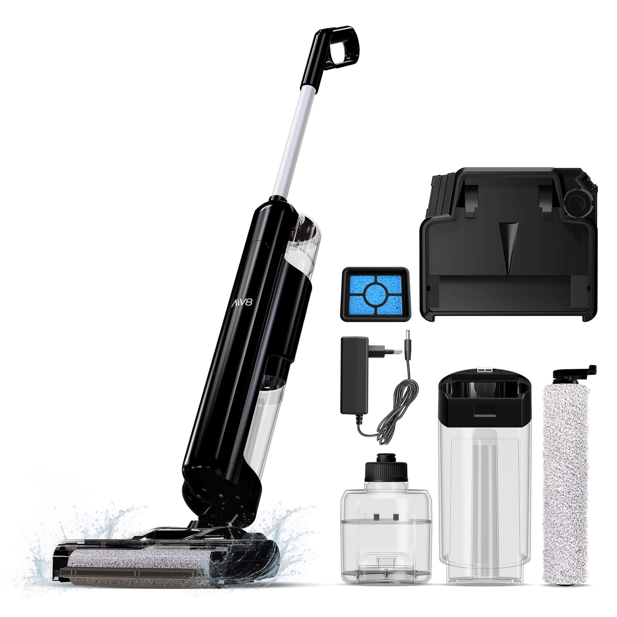 TurboTronic by Z-Line Akku-Hand-und Stielstaubsauger 5kPa Saugkraft Nass- u Trockensauger kabellos u beutellos 600 ml Tank, 180 W, beutellos, mit Wischfunktion 450 ml Schmutzwassertank wiederverw. Schwammfilter