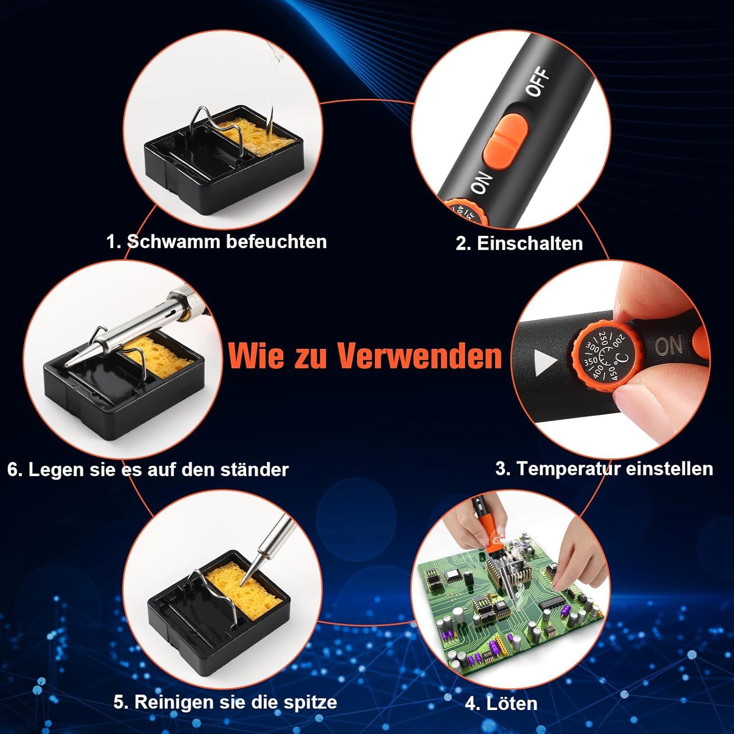 Diyarts Lötkolben, max. 480 °C, max. 90 W, Netzbetrieb (220–240 V), Komplettset, Lötkolben, 5 Spitzen, Draht, Paste, Pinzette, Sauger, Ständer, Koffer, Mit Temperaturregelung und komplettem Zubehörset