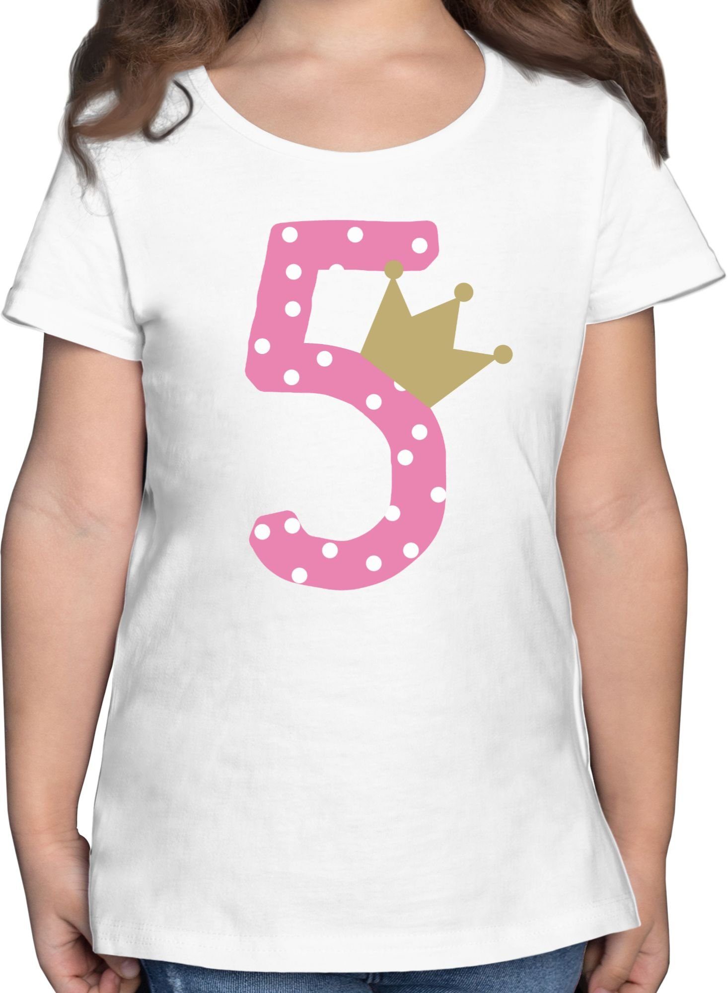 5. Mädchen Krone T-Shirt Fünfter Fünf Weiß 1 Shirtracer Geburtstag